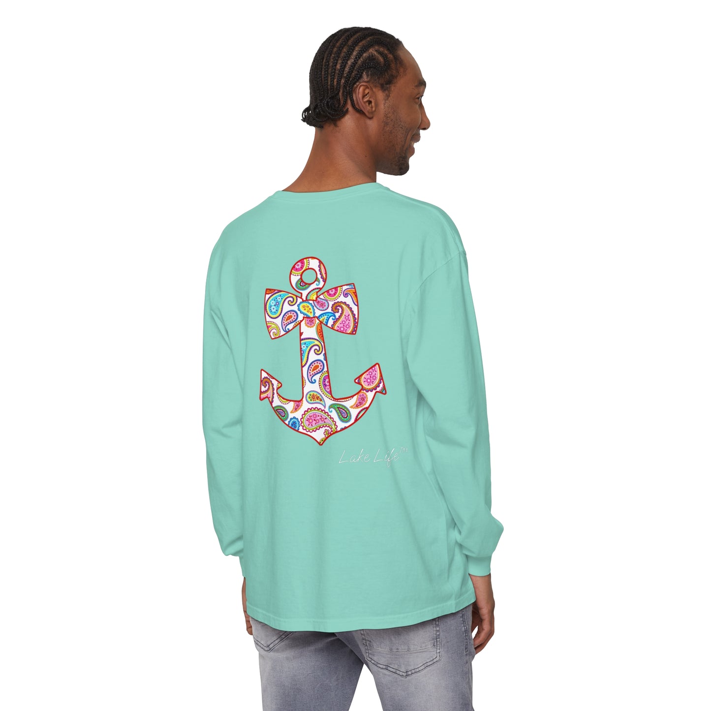 Lake Life™ Sweet Anchor Garment-dyed Long Sleeve T-Shirt by Pontoon Girl®