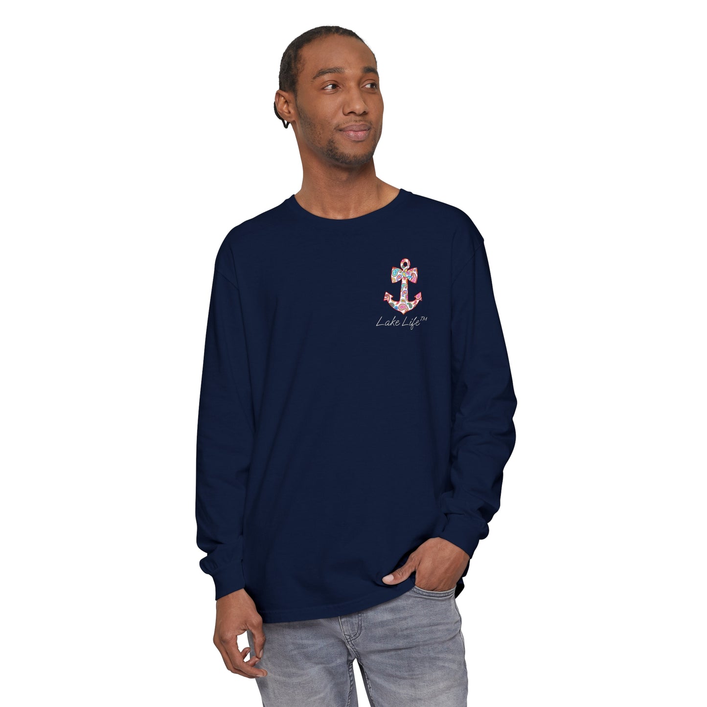 Lake Life™ Sweet Anchor Garment-dyed Long Sleeve T-Shirt by Pontoon Girl®