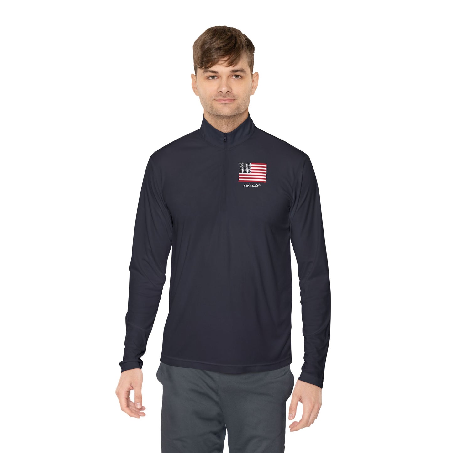 Anchors and Stripes Lake Life™ Unisex Quarter-Zip Pullover by Pontoon Girl®