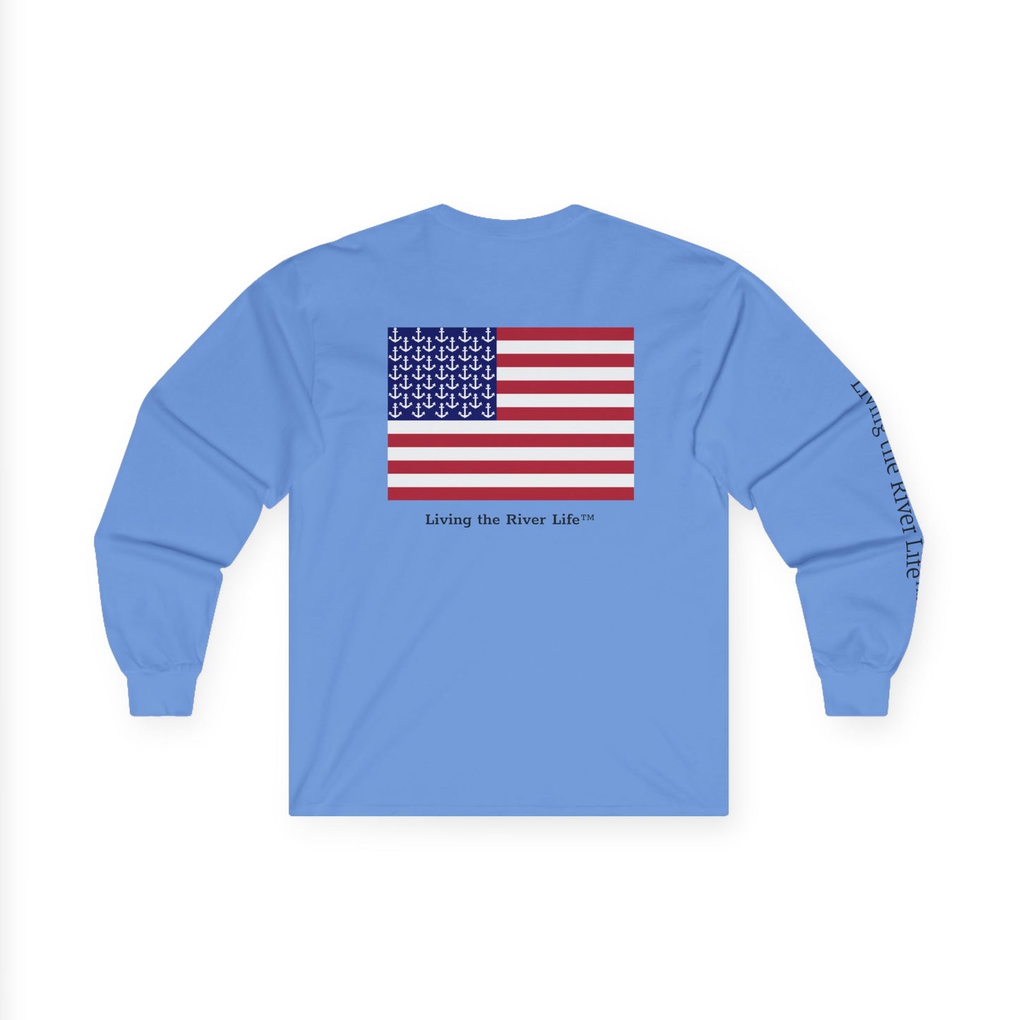 Anchors and Stripes Living the River Life™ - Customizable - Long Sleeve Tee by Pontoon Girl® in Light Colors