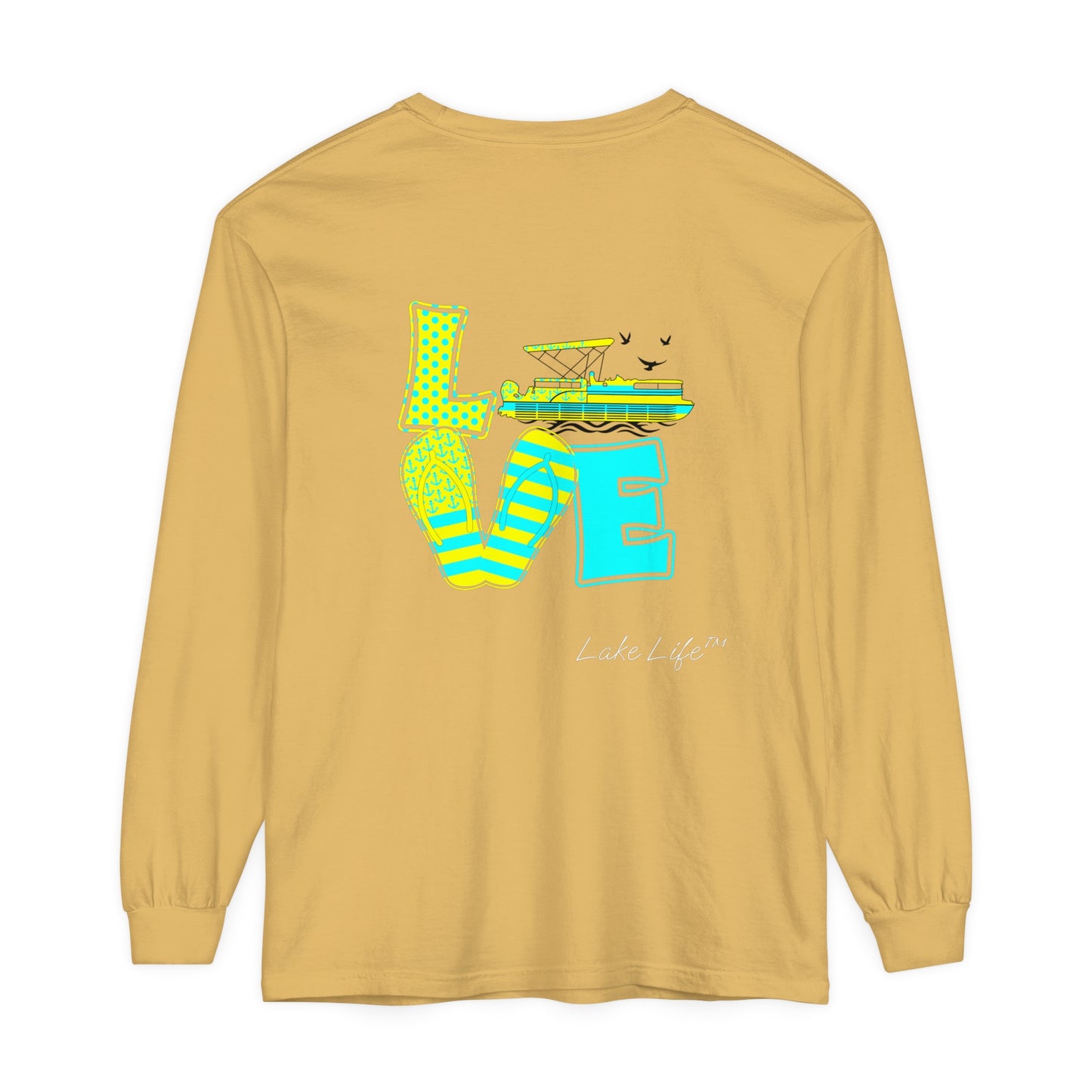 Lake Life™ Bright Flip Flop Love Unisex Garment-dyed Long Sleeve T-Shirt by Pontoon Girl®