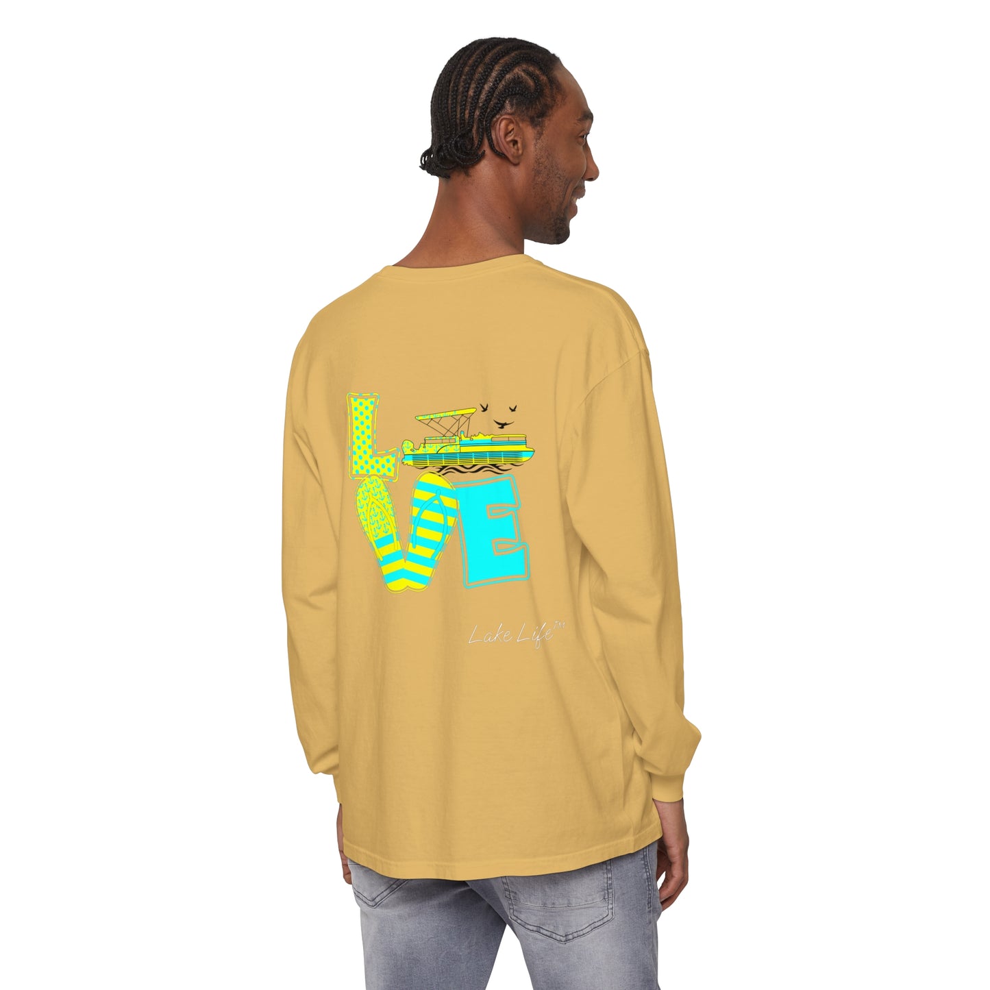 Lake Life™ Bright Flip Flop Love Unisex Garment-dyed Long Sleeve T-Shirt by Pontoon Girl®