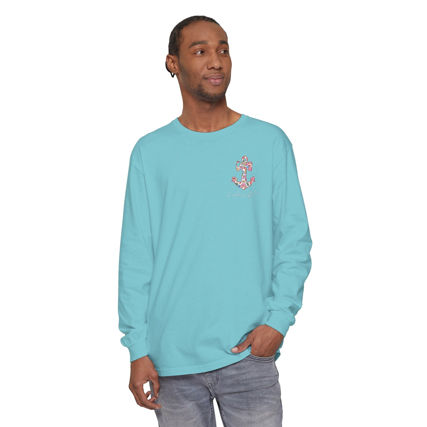 Lake Life™ Sweet Anchor Garment-dyed Long Sleeve T-Shirt by Pontoon Girl®