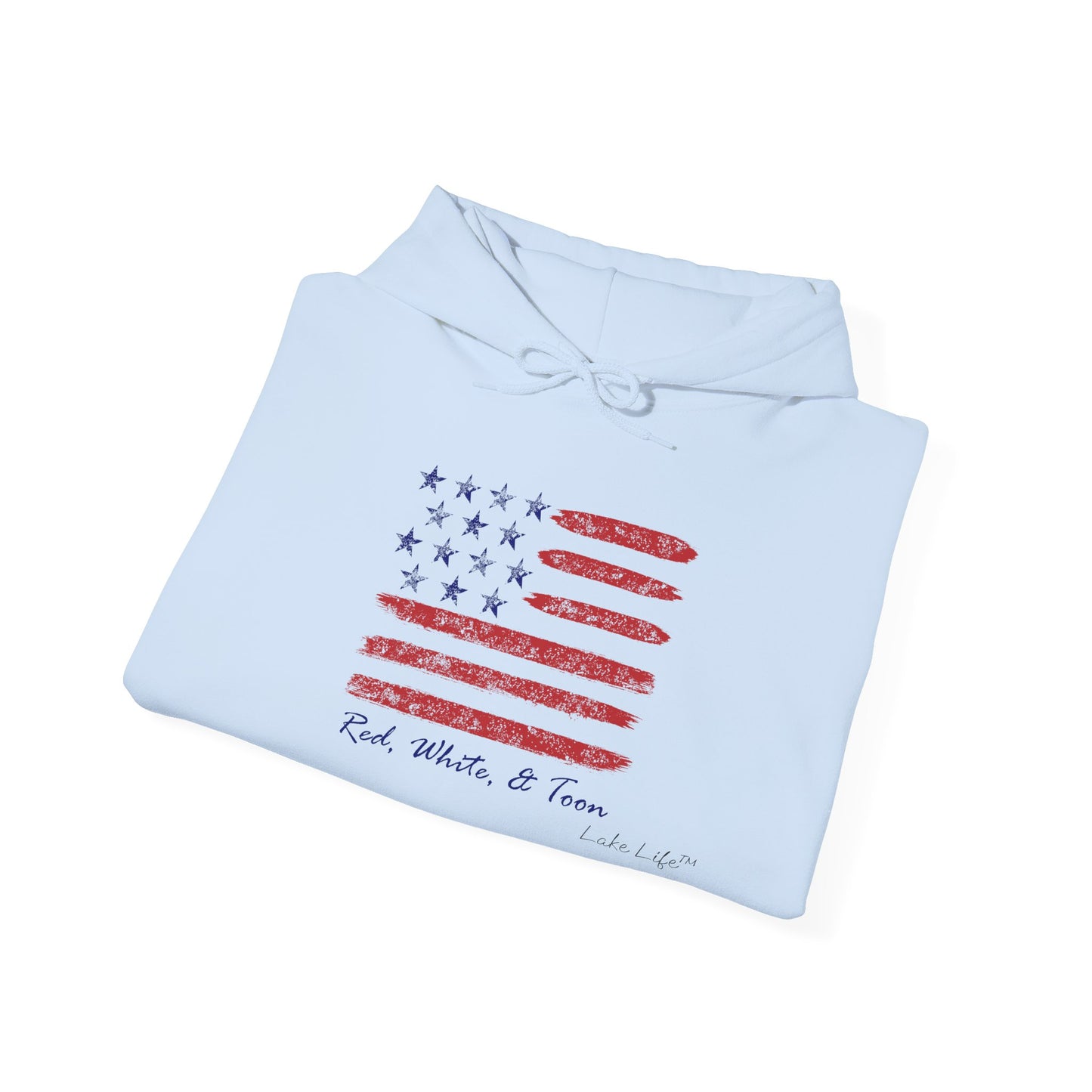 Red White and Toon™ Contemporary American Flag Lake Life™ Hooded Sweatshirt by Pontoon Girl®