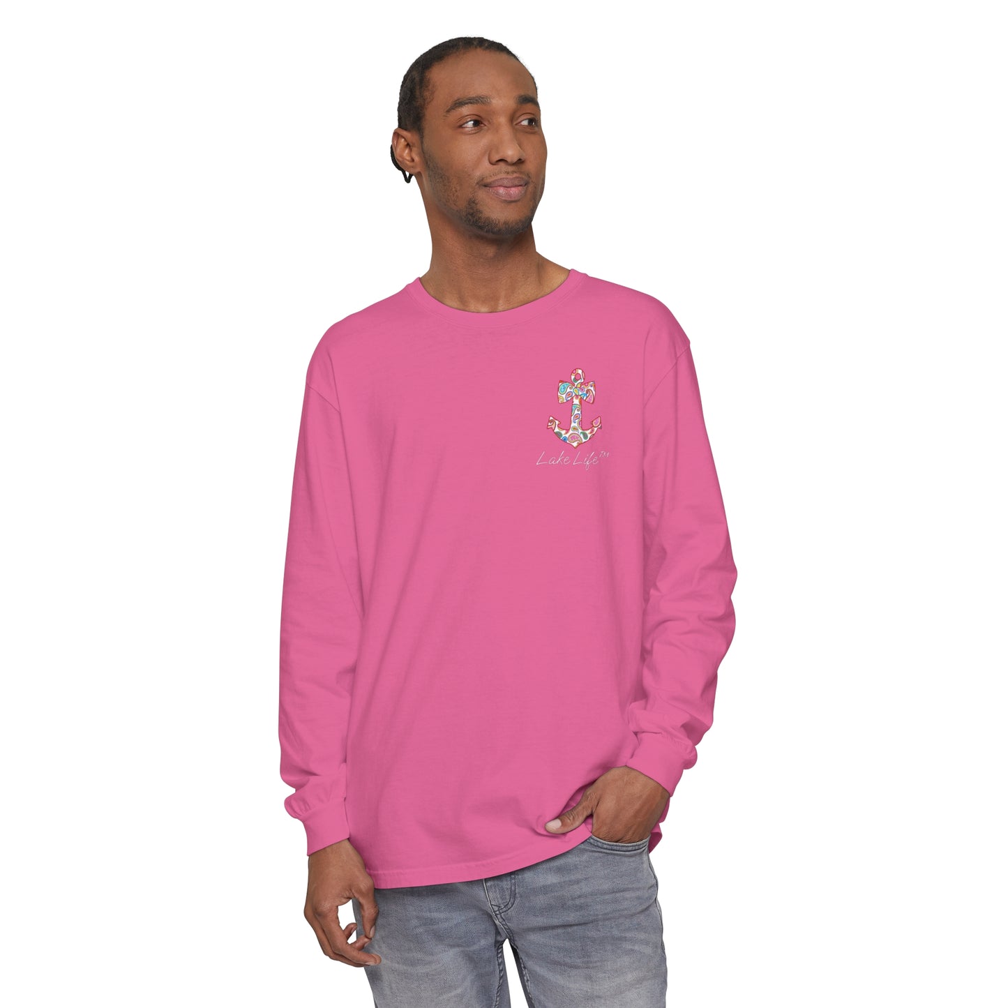 Lake Life™ Sweet Anchor Garment-dyed Long Sleeve T-Shirt by Pontoon Girl®