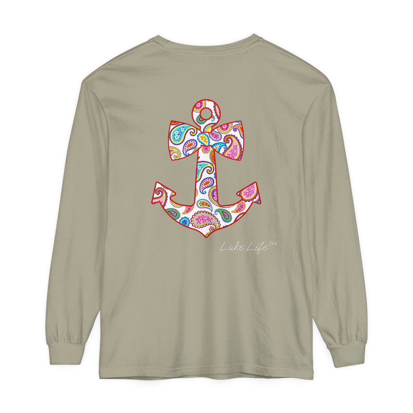 Lake Life™ Sweet Anchor Garment-dyed Long Sleeve T-Shirt by Pontoon Girl®