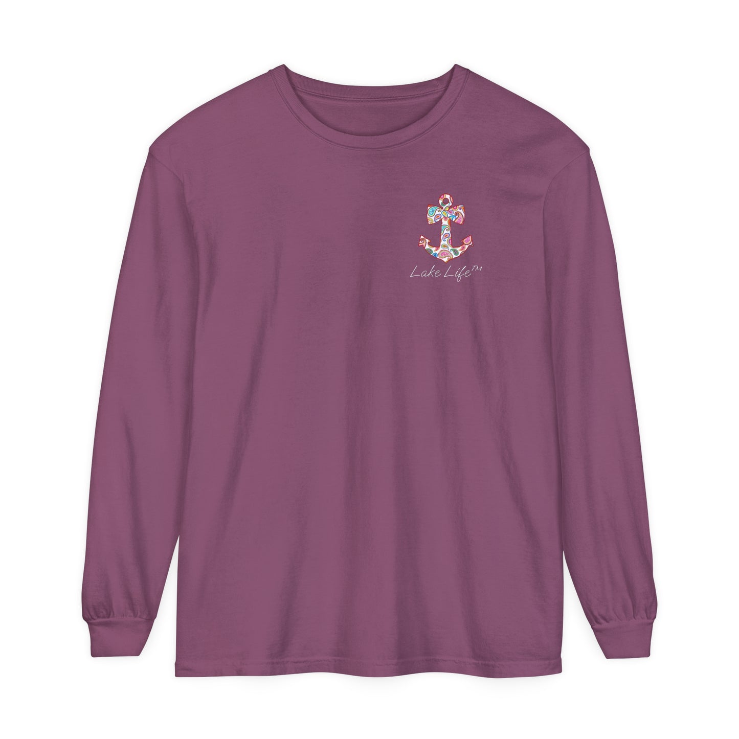Lake Life™ Sweet Anchor Garment-dyed Long Sleeve T-Shirt by Pontoon Girl®
