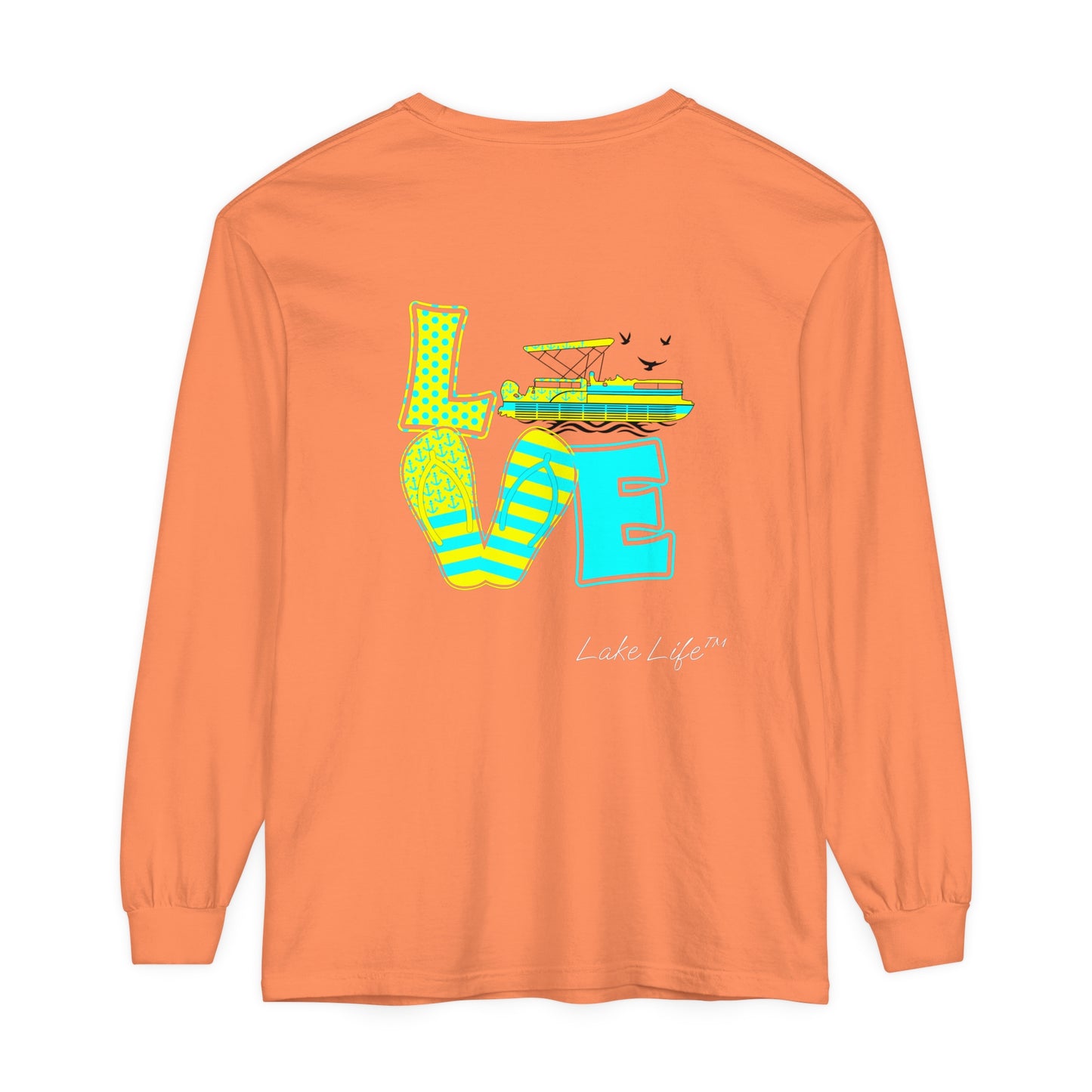Lake Life™ Bright Flip Flop Love Unisex Garment-dyed Long Sleeve T-Shirt by Pontoon Girl®