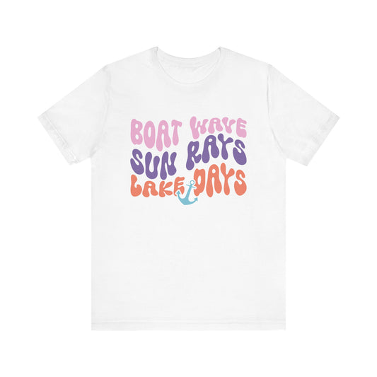 Boat Waves Sun Rays Lake Days Unisex Jersey Short Sleeve Tee by Pontoon Girl®