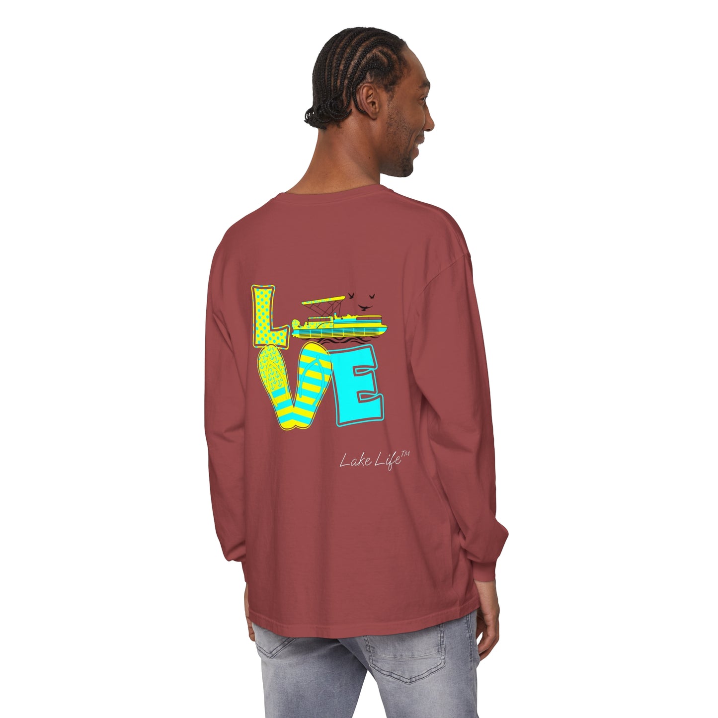 Lake Life™ Bright Flip Flop Love Unisex Garment-dyed Long Sleeve T-Shirt by Pontoon Girl®