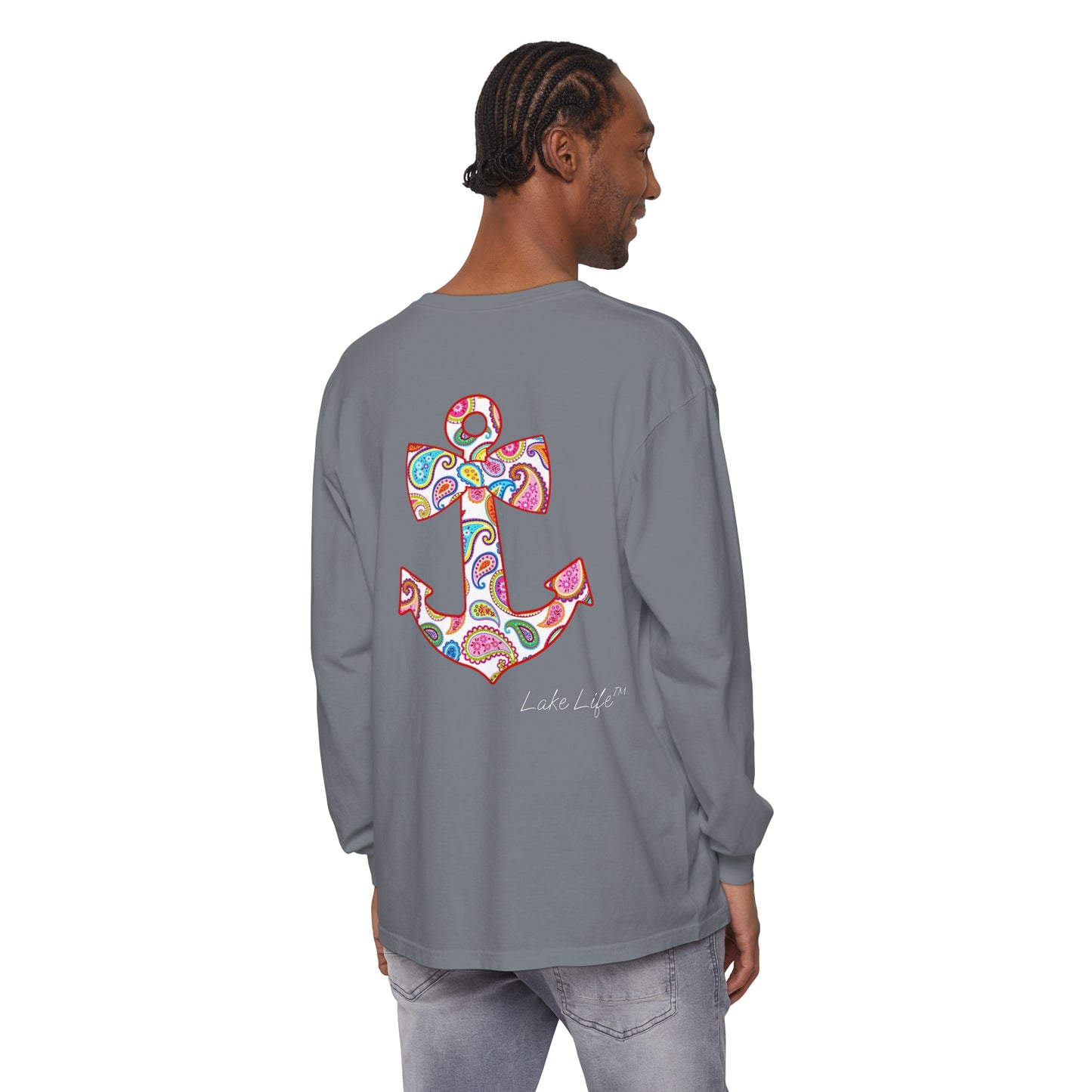 Lake Life™ Sweet Anchor Garment-dyed Long Sleeve T-Shirt by Pontoon Girl®