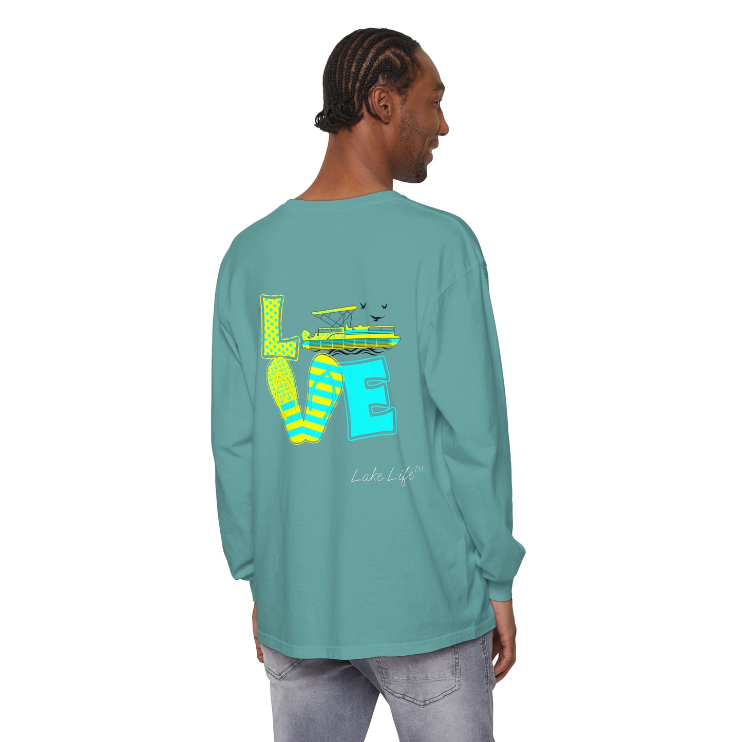 Lake Life™ Bright Flip Flop Love Unisex Garment-dyed Long Sleeve T-Shirt by Pontoon Girl®