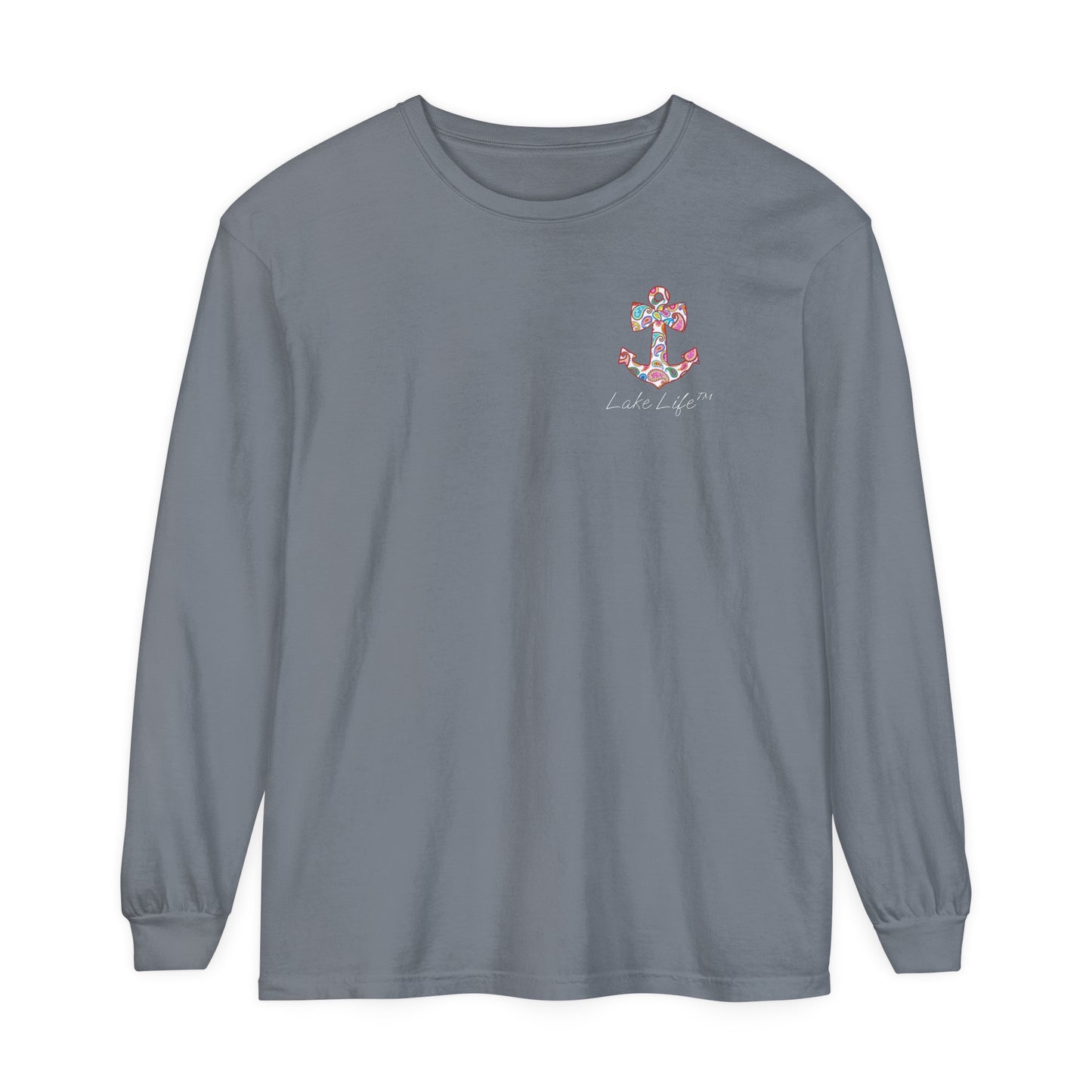 Lake Life™ Sweet Anchor Garment-dyed Long Sleeve T-Shirt by Pontoon Girl®
