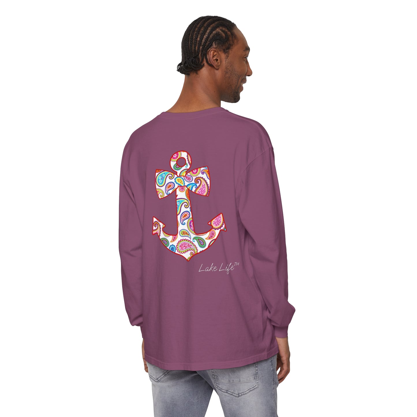 Lake Life™ Sweet Anchor Garment-dyed Long Sleeve T-Shirt by Pontoon Girl®