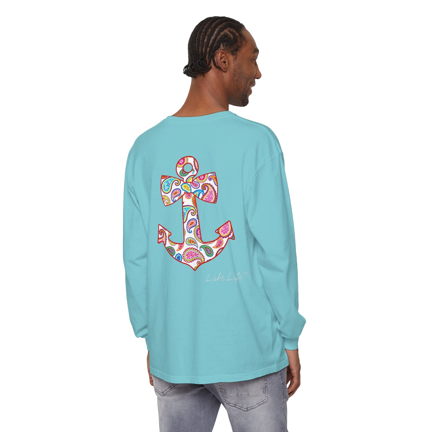 Lake Life™ Sweet Anchor Garment-dyed Long Sleeve T-Shirt by Pontoon Girl®