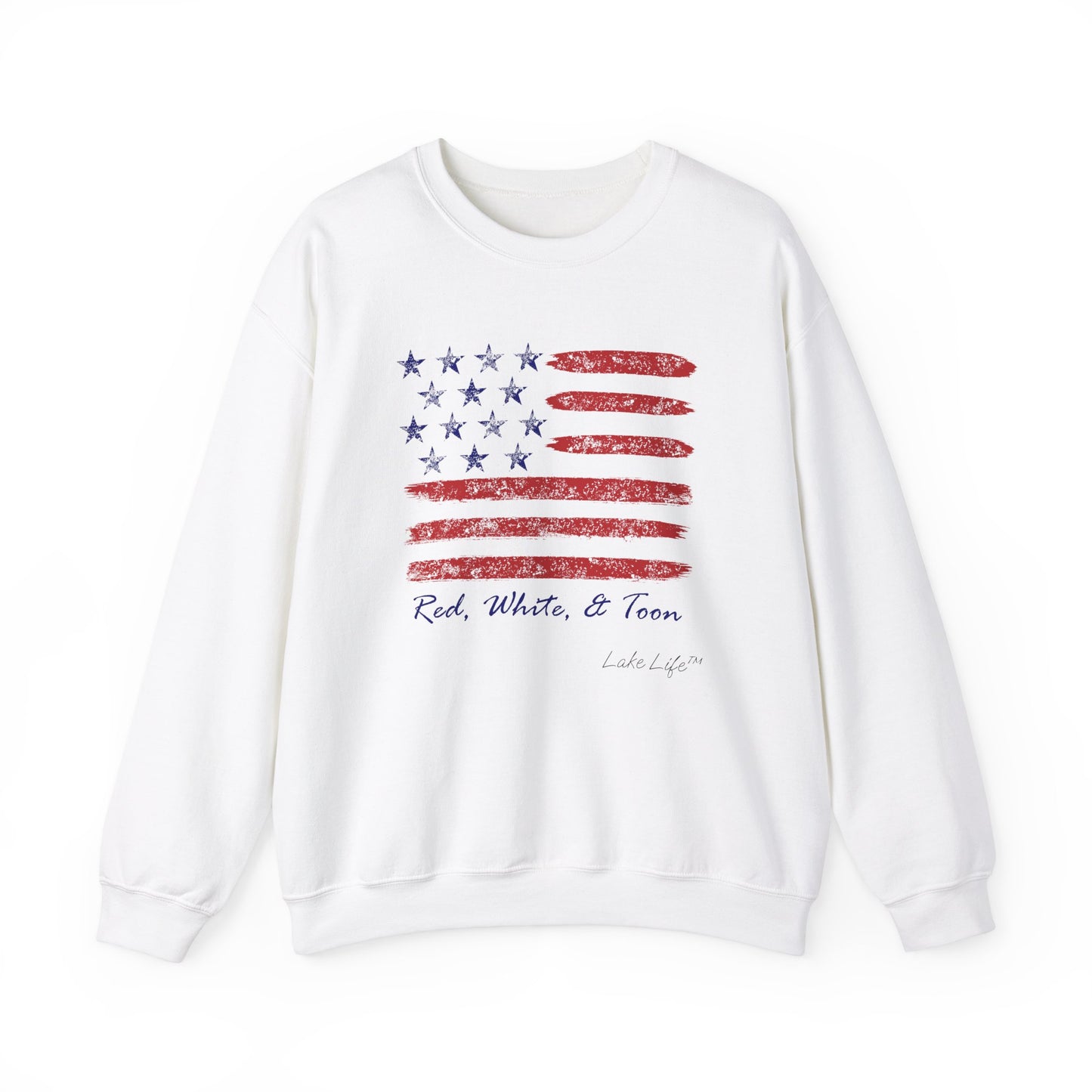 Red White and Toon™ Contemporary American Flag Lake Life™ - Heavy Blend™ Crewneck Sweatshirt by Pontoon Girl®