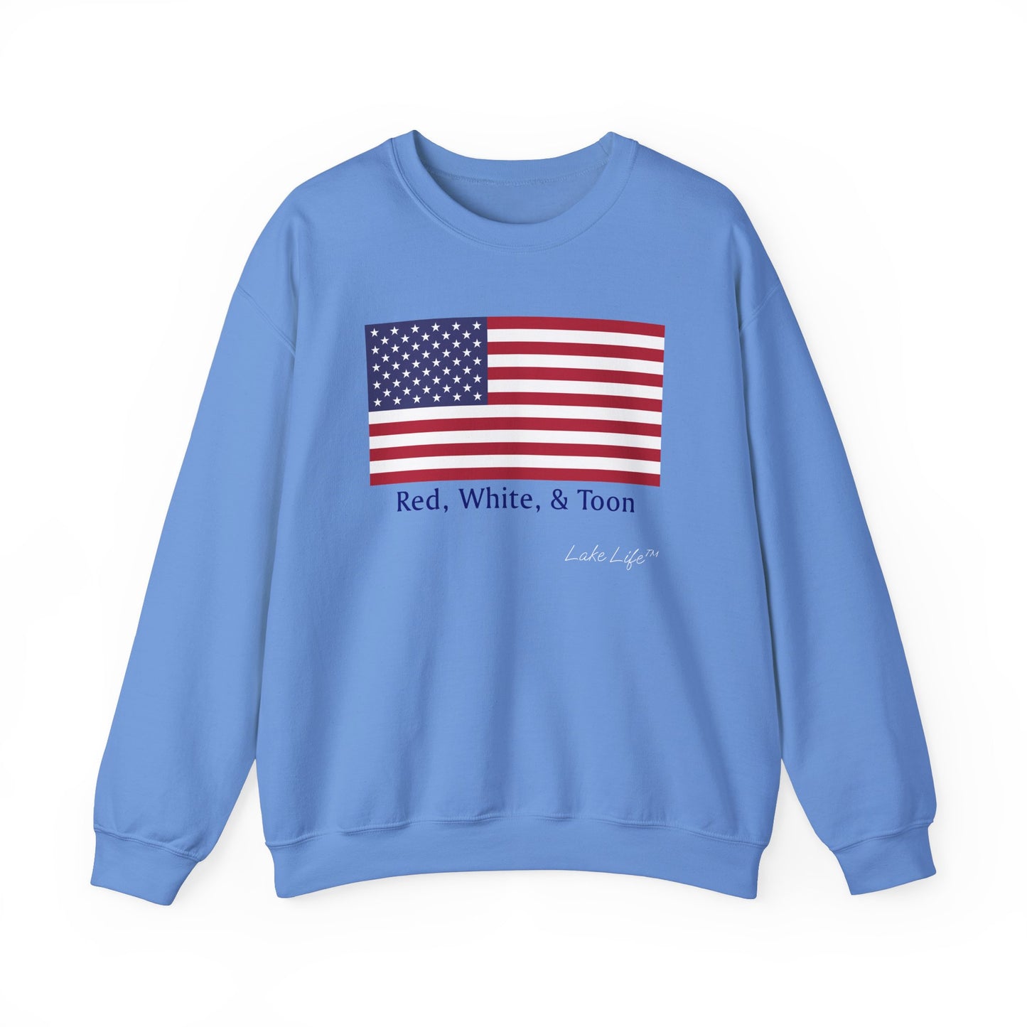 Red White and Toon™ Classic American Flag Lake Life™ - Heavy Blend™ Crewneck Sweatshirt by Pontoon Girl®