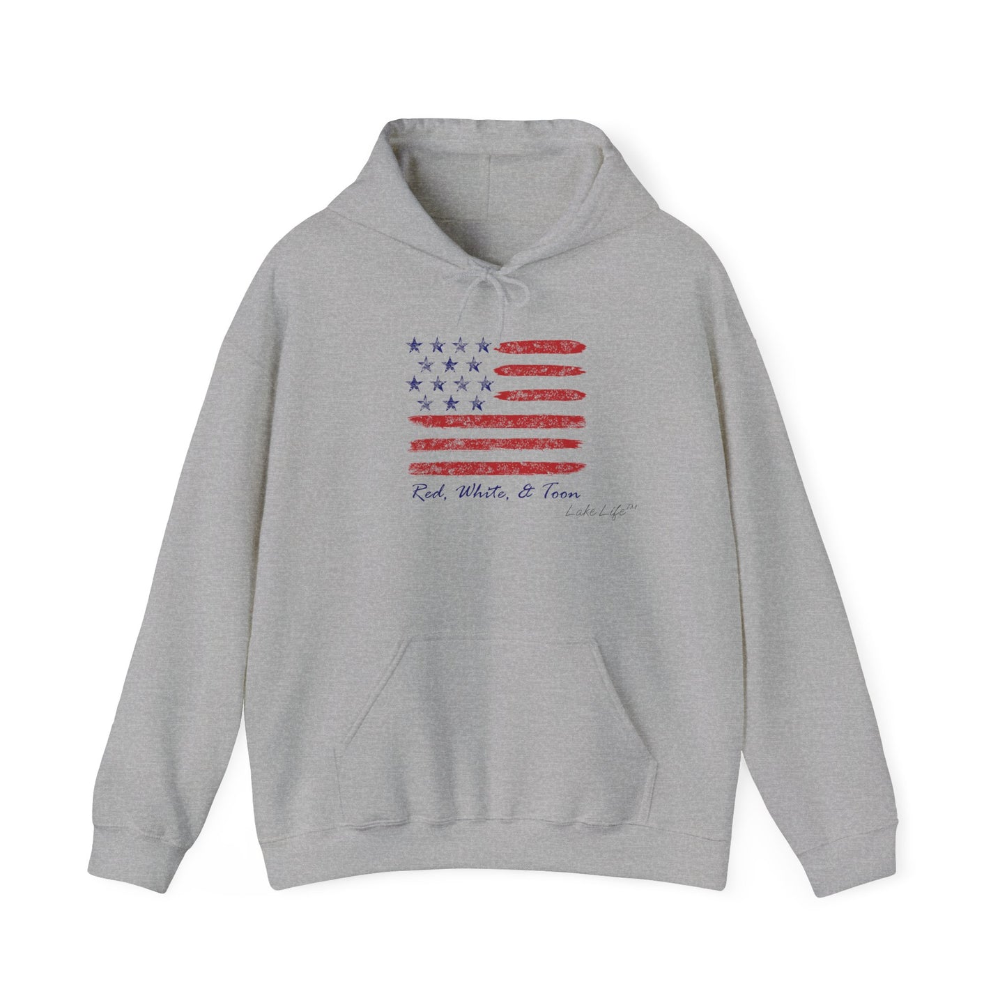 Red White and Toon™ Contemporary American Flag Lake Life™ Hooded Sweatshirt by Pontoon Girl®