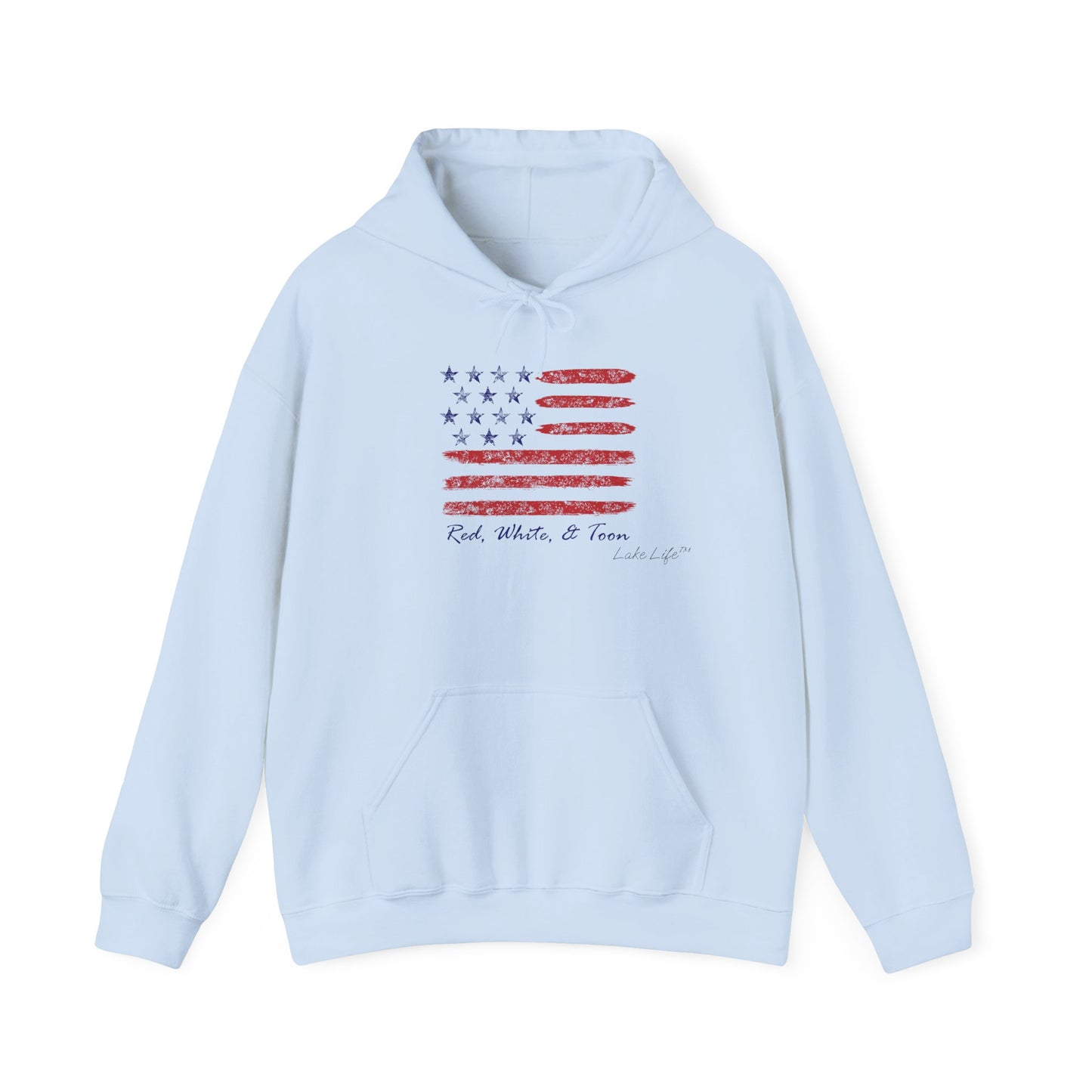 Red White and Toon™ Contemporary American Flag Lake Life™ Hooded Sweatshirt by Pontoon Girl®