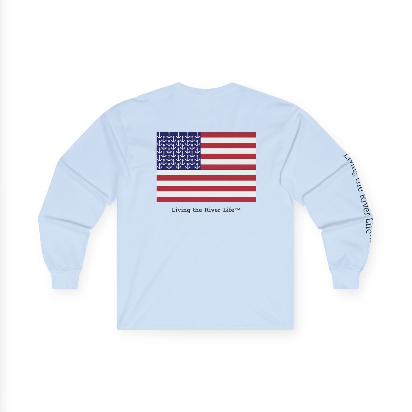Anchors and Stripes Living the River Life™ - Customizable - Long Sleeve Tee by Pontoon Girl® in Light Colors