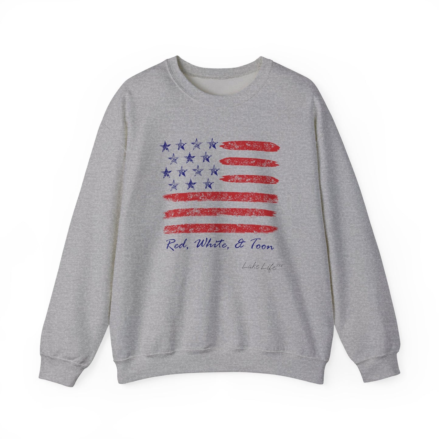 Red White and Toon™ Contemporary American Flag Lake Life™ - Heavy Blend™ Crewneck Sweatshirt by Pontoon Girl®