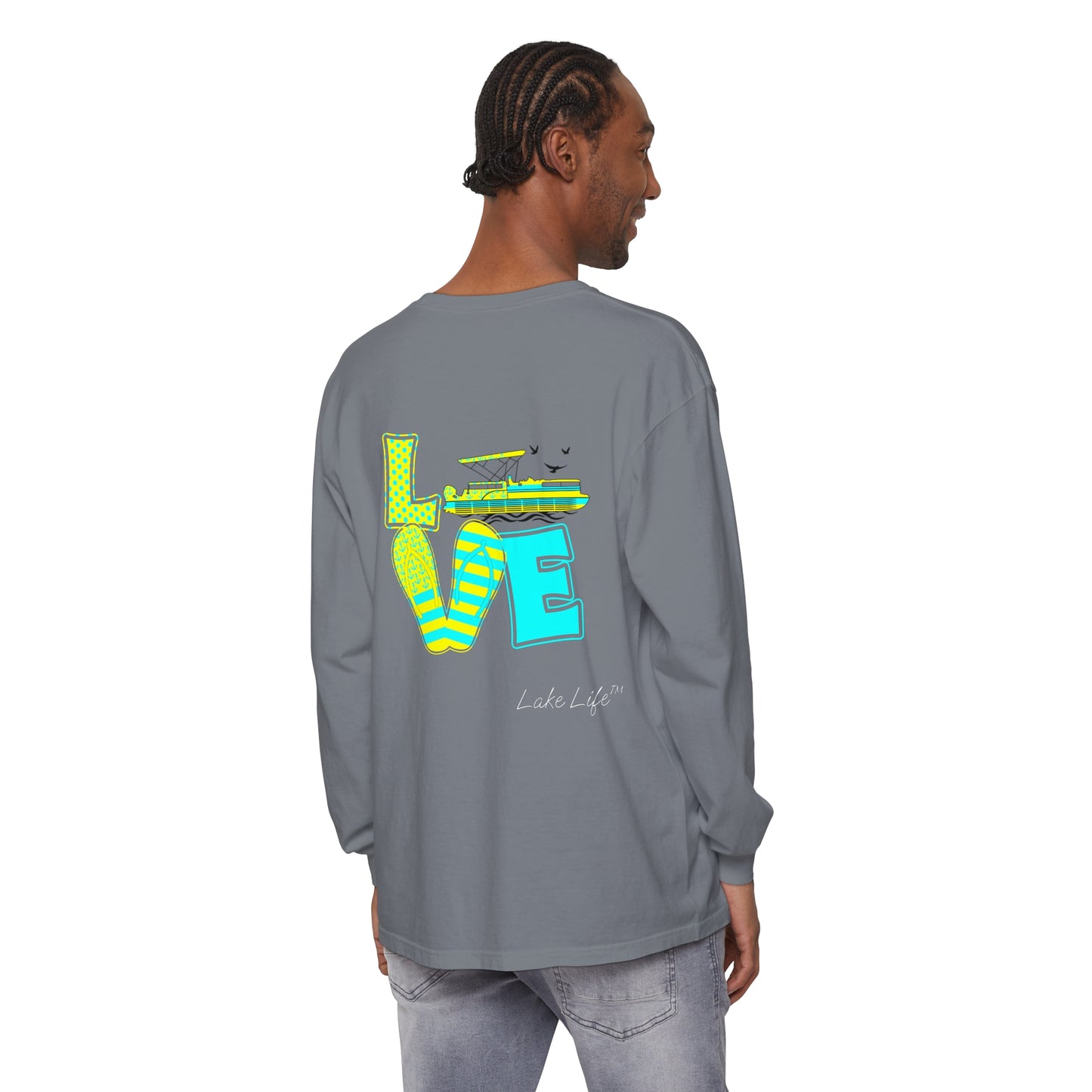 Lake Life™ Bright Flip Flop Love Unisex Garment-dyed Long Sleeve T-Shirt by Pontoon Girl®
