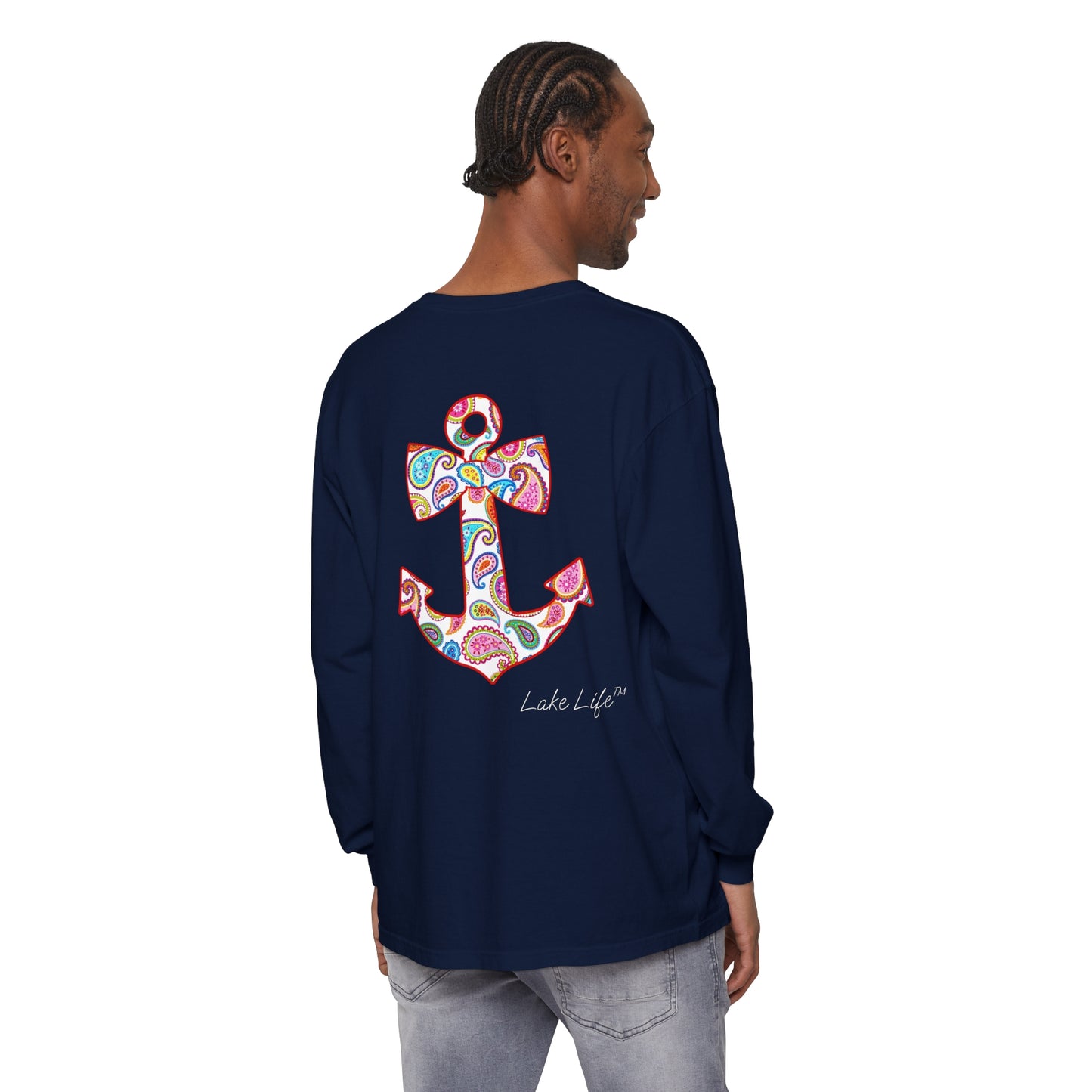 Lake Life™ Sweet Anchor Garment-dyed Long Sleeve T-Shirt by Pontoon Girl®
