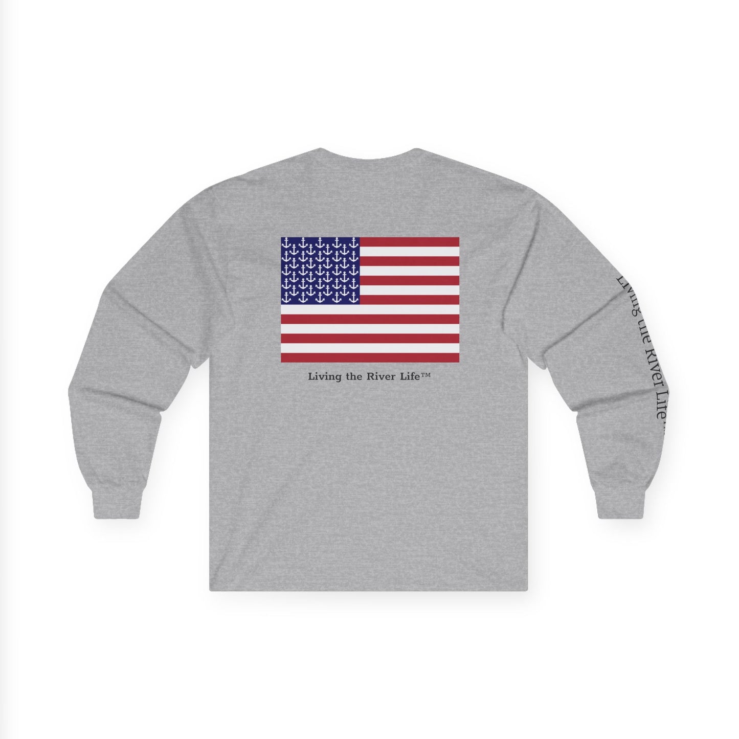 Anchors and Stripes Living the River Life™ - Customizable - Long Sleeve Tee by Pontoon Girl® in Light Colors