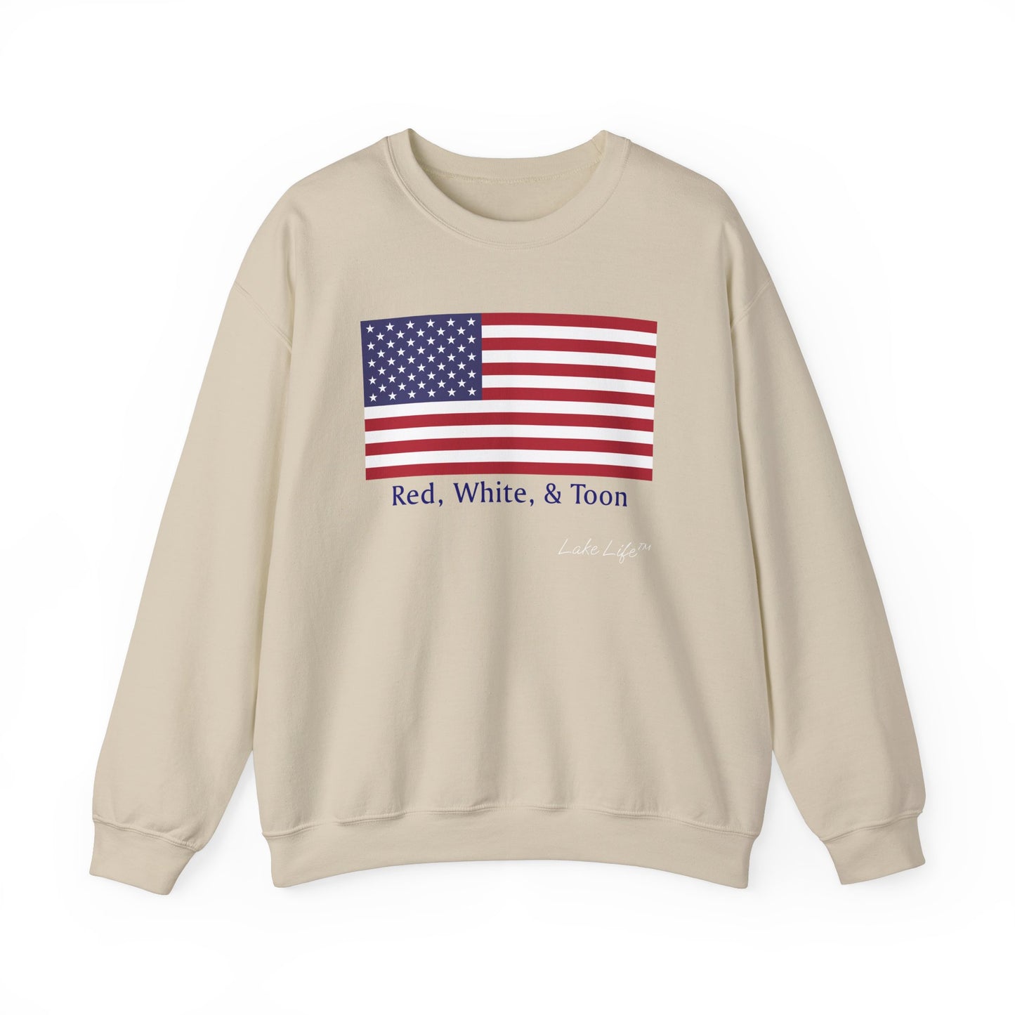 Red White and Toon™ Classic American Flag Lake Life™ - Heavy Blend™ Crewneck Sweatshirt by Pontoon Girl®