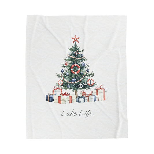 Nautical Christmas Tree Lake Life™ Plush Blanket by PontoonGirl®