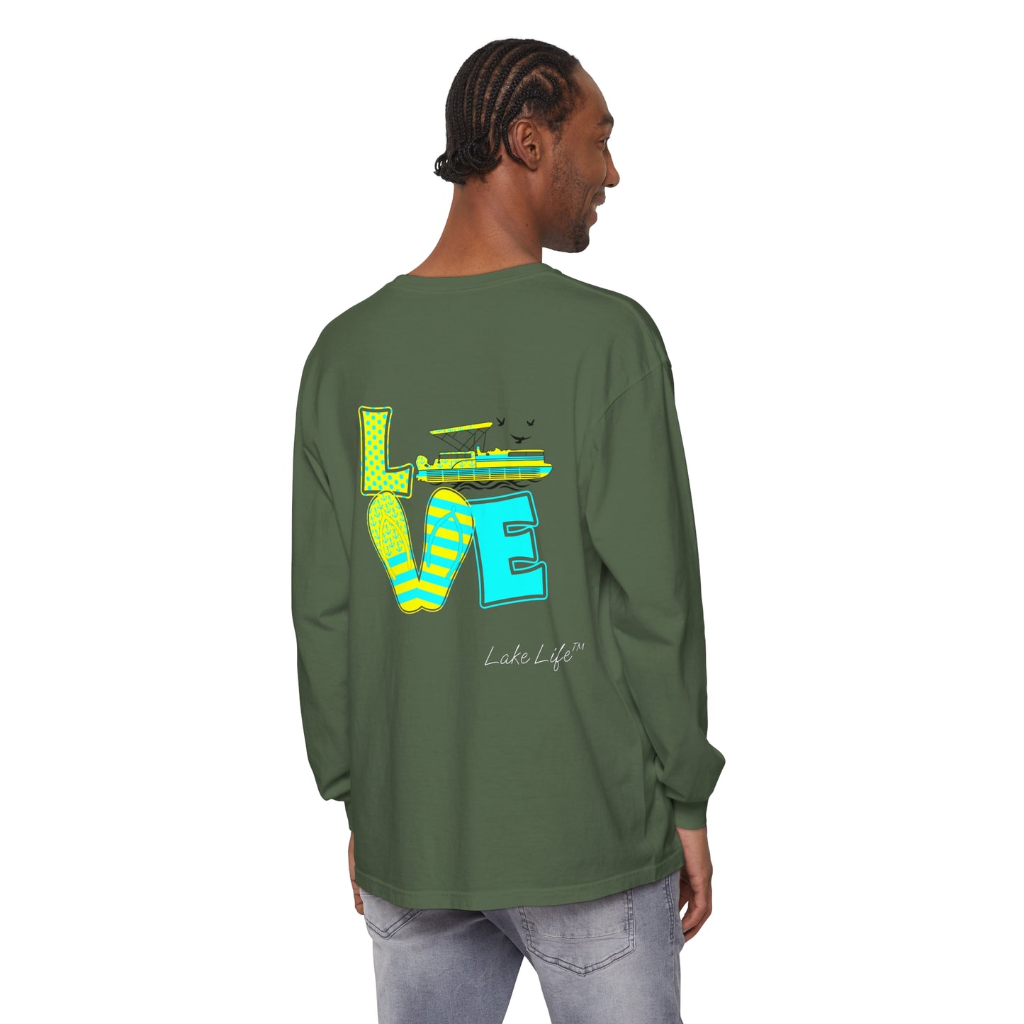 Lake Life™ Bright Flip Flop Love Unisex Garment-dyed Long Sleeve T-Shirt by Pontoon Girl®