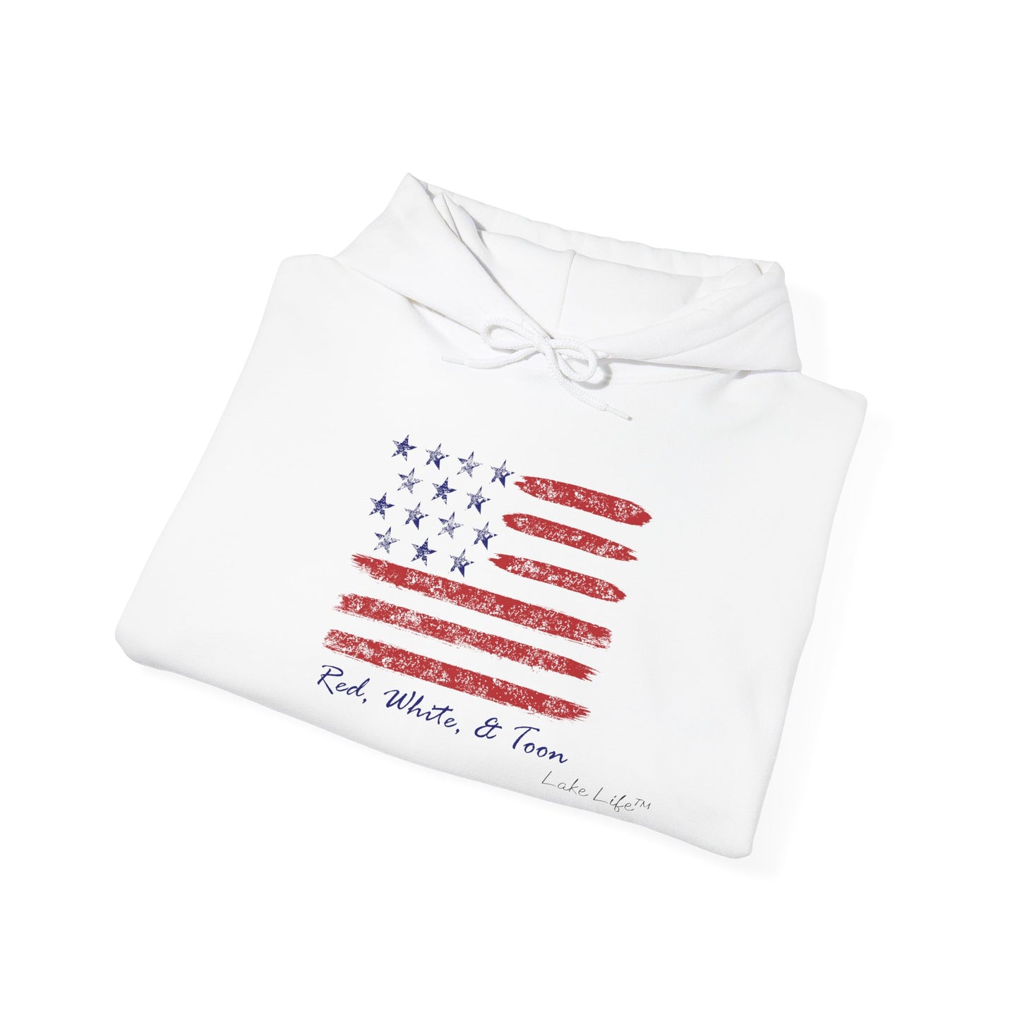 Red White and Toon™ Contemporary American Flag Lake Life™ Hooded Sweatshirt by Pontoon Girl®