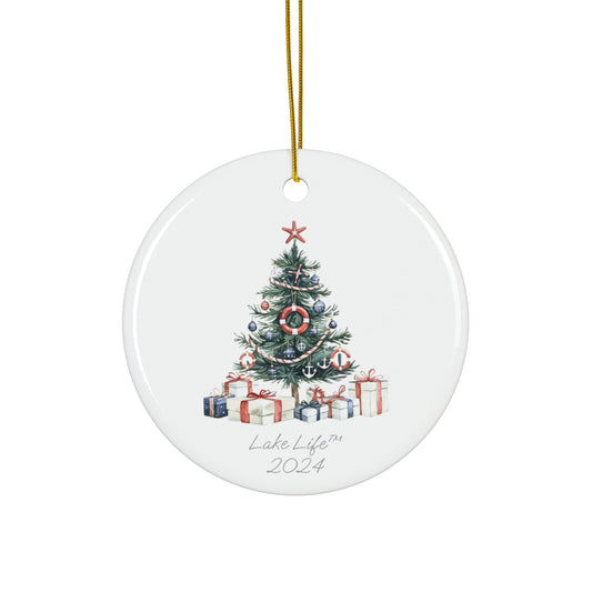 Nautical Christmas Tree Ceramic Ornament by Pontoon Girl®
