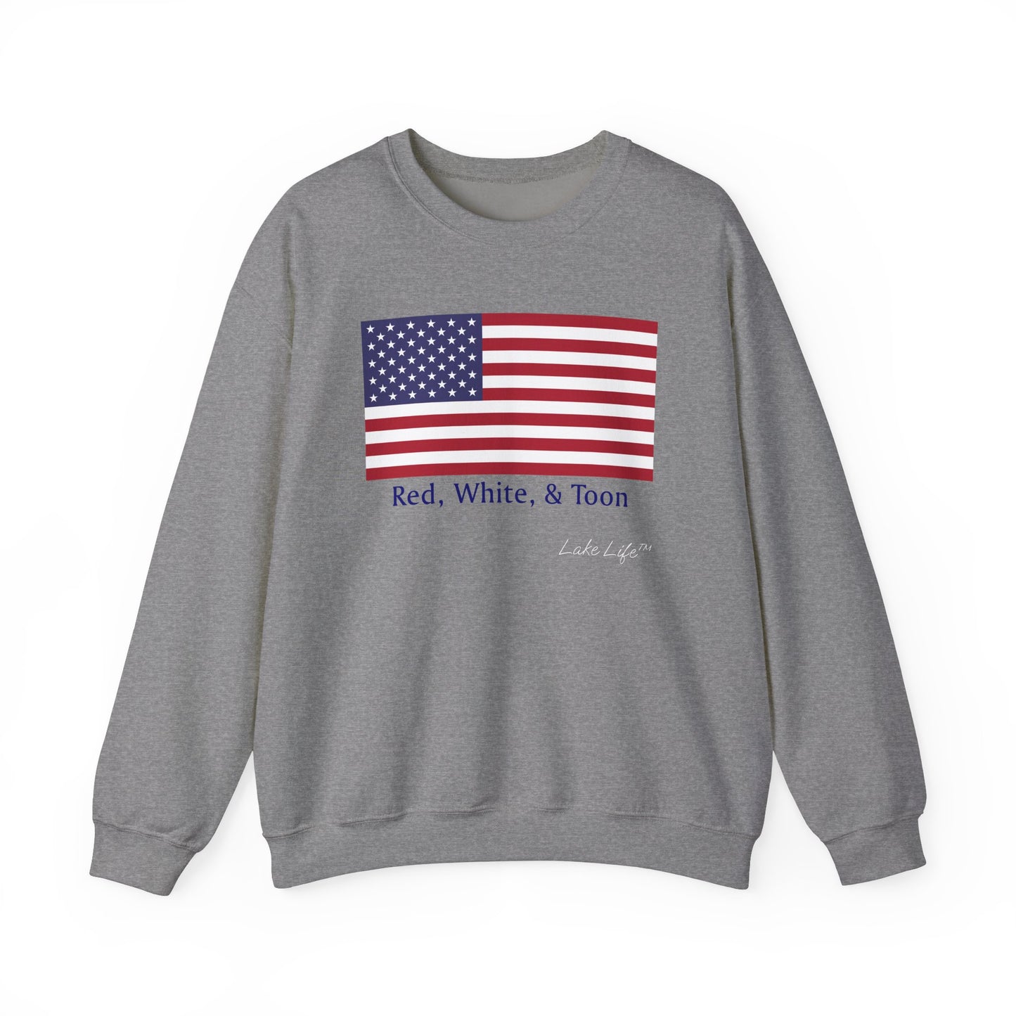 Red White and Toon™ Classic American Flag Lake Life™ - Heavy Blend™ Crewneck Sweatshirt by Pontoon Girl®