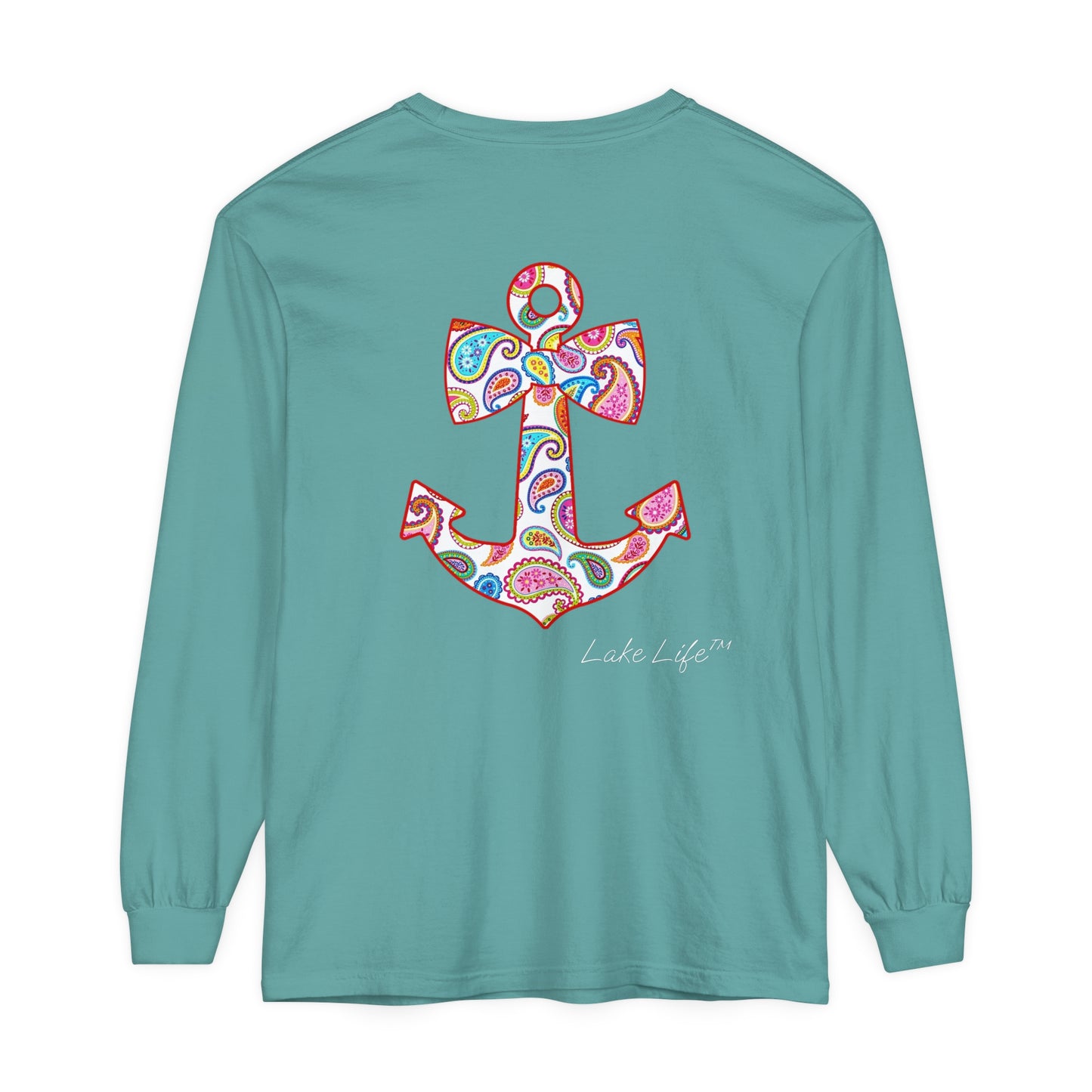 Lake Life™ Sweet Anchor Garment-dyed Long Sleeve T-Shirt by Pontoon Girl®