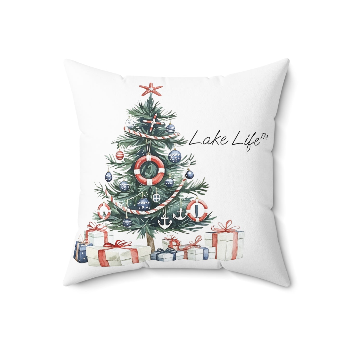 Nautical Christmas Tree Lake Life™ - Spun Polyester Square Pillow