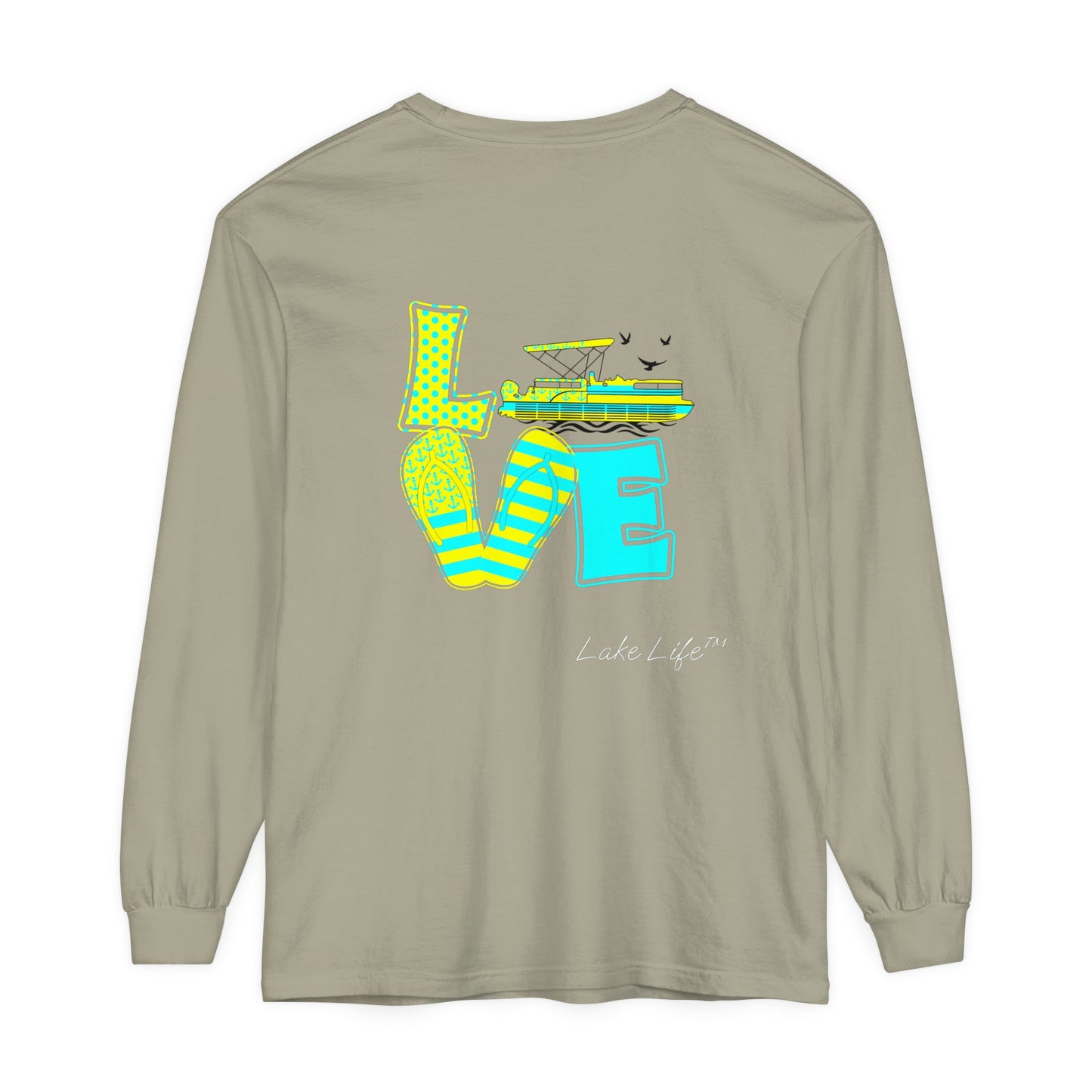 Lake Life™ Bright Flip Flop Love Unisex Garment-dyed Long Sleeve T-Shirt by Pontoon Girl®