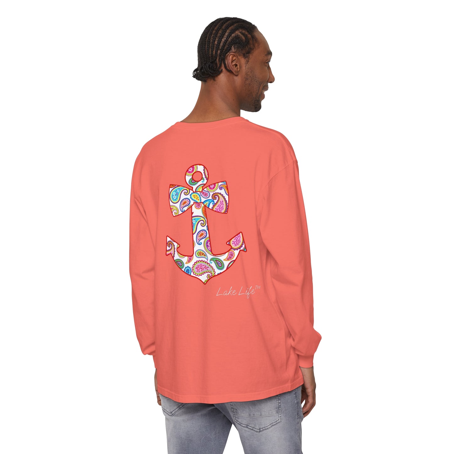 Lake Life™ Sweet Anchor Garment-dyed Long Sleeve T-Shirt by Pontoon Girl®