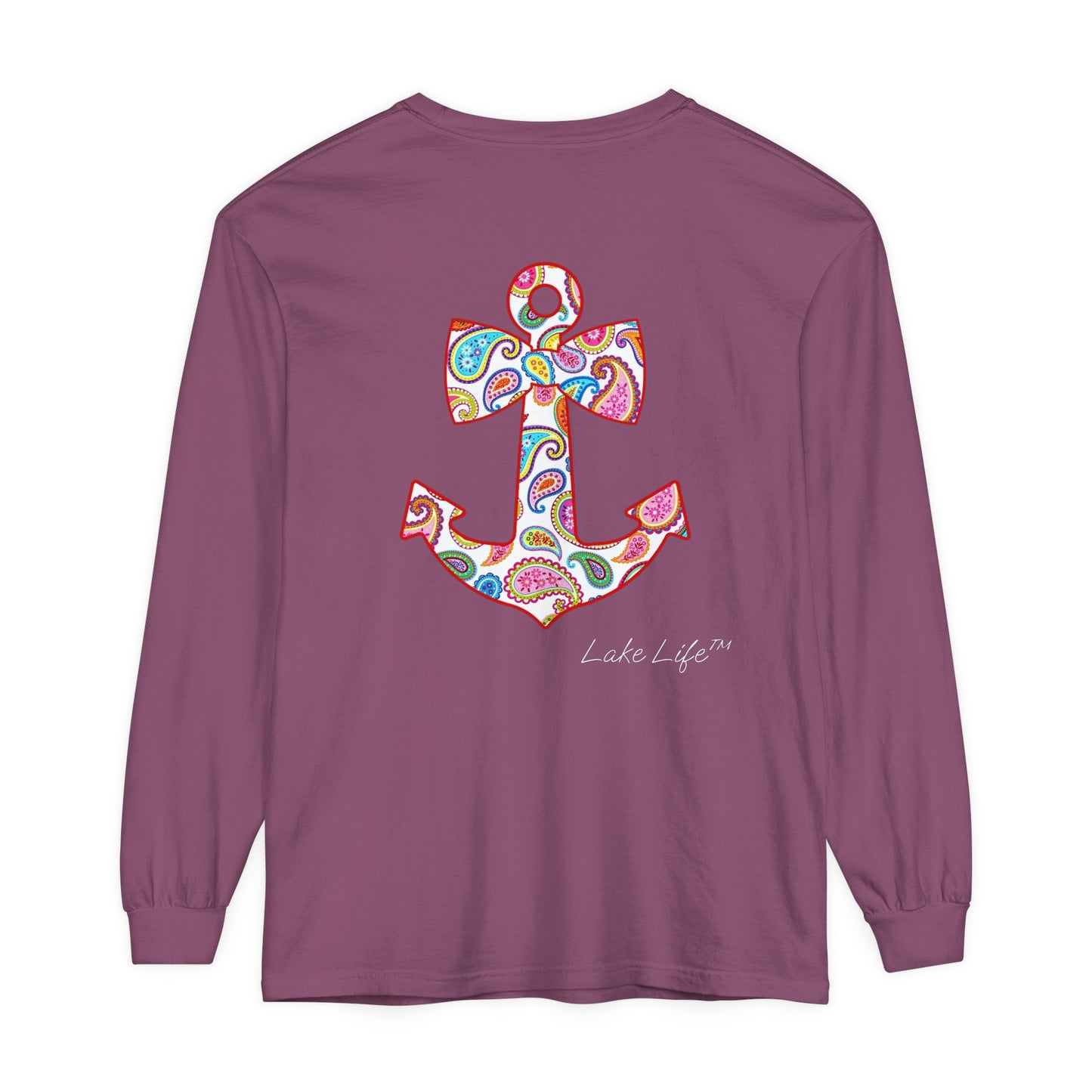 Lake Life™ Sweet Anchor Garment-dyed Long Sleeve T-Shirt by Pontoon Girl®
