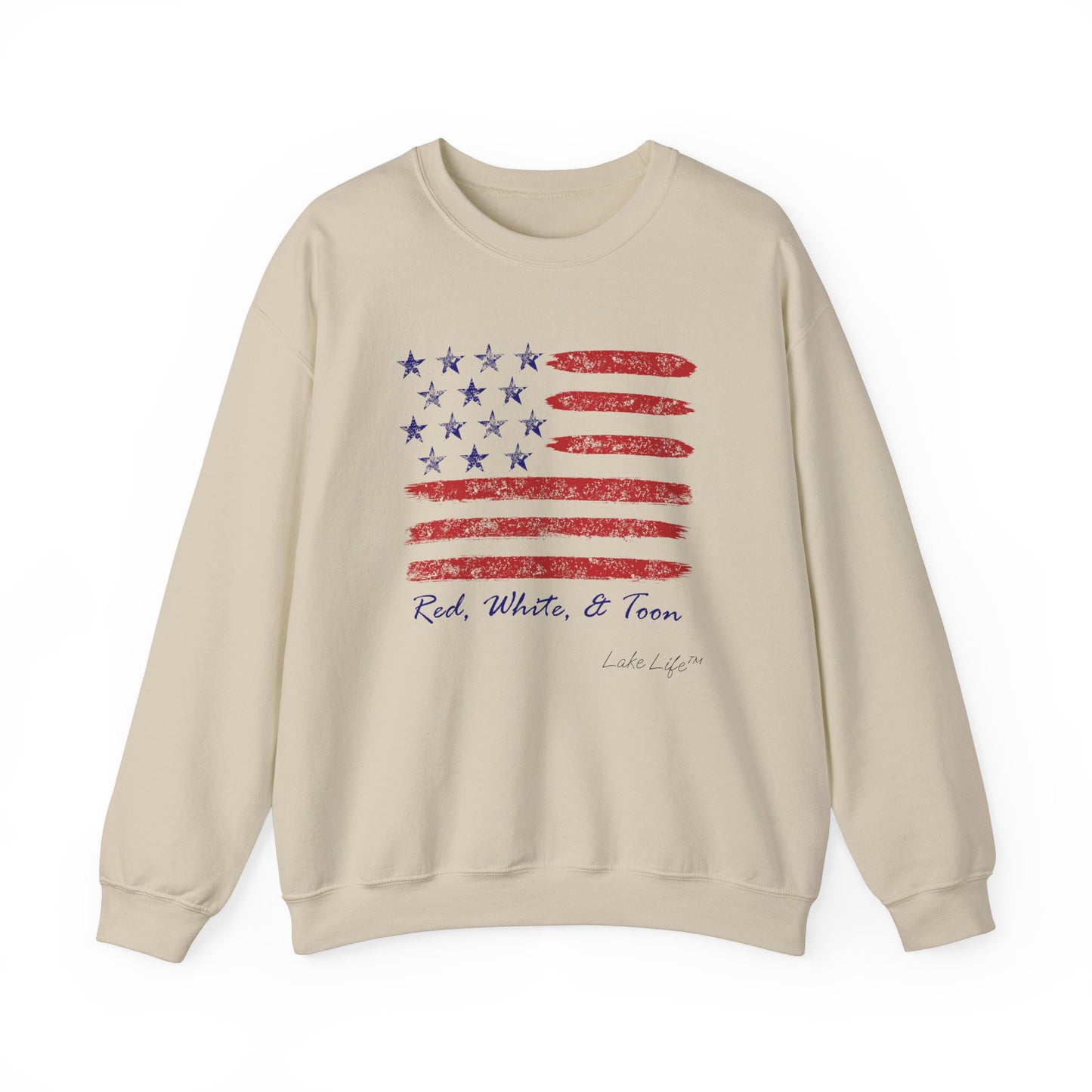 Red White and Toon™ Contemporary American Flag Lake Life™ - Heavy Blend™ Crewneck Sweatshirt by Pontoon Girl®