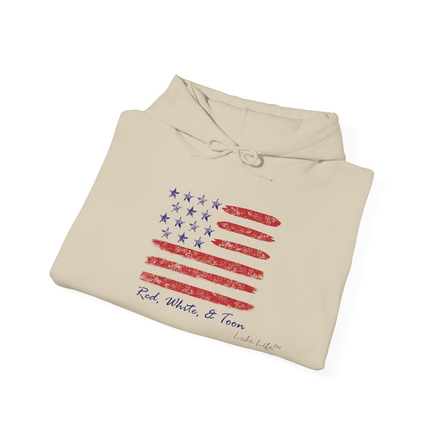 Red White and Toon™ Contemporary American Flag Lake Life™ Hooded Sweatshirt by Pontoon Girl®