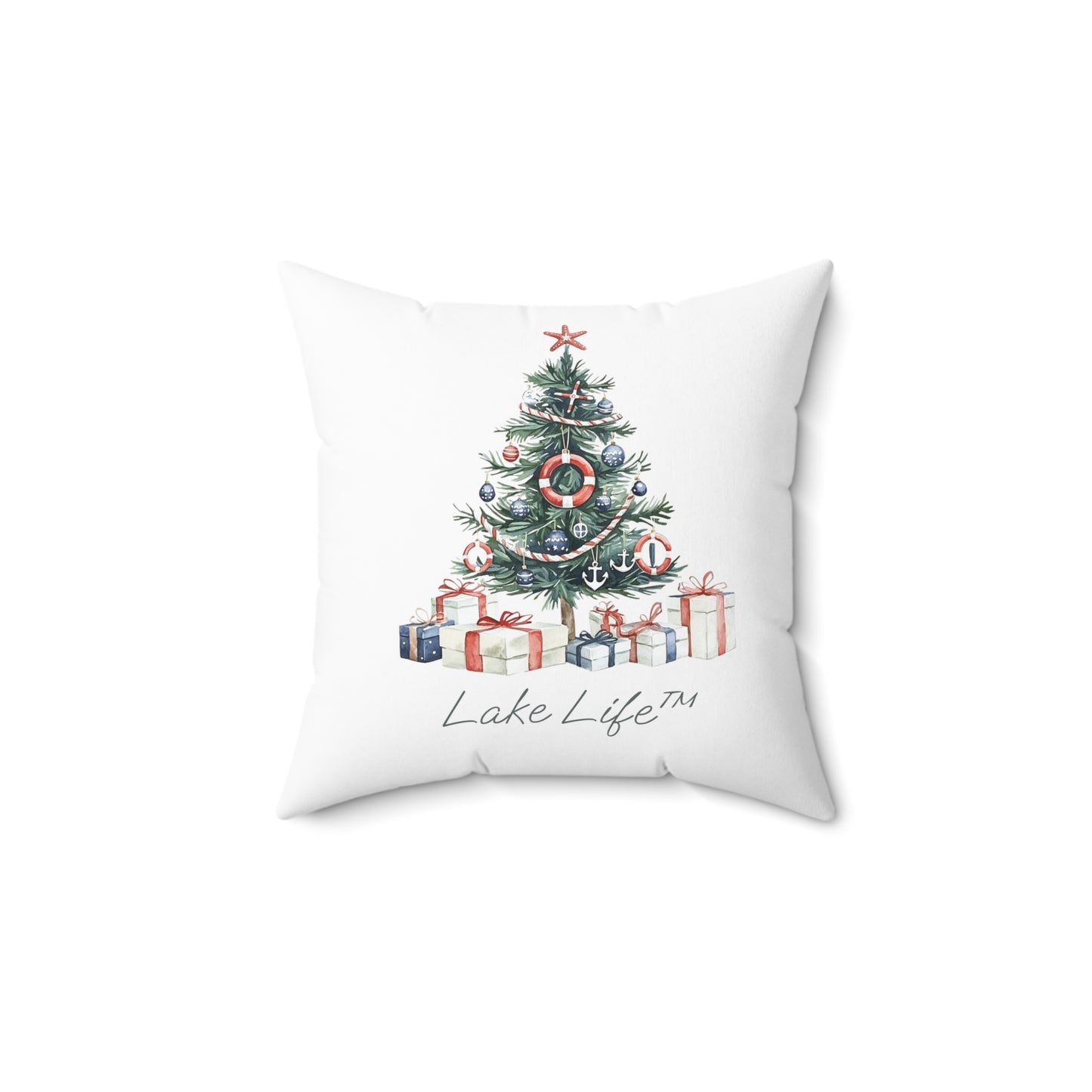 Nautical Christmas Tree Lake Life™ - Spun Polyester Square Pillow