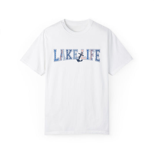 Lake Life™ Pattern with Anchor Unisex Garment-Dyed T-shirt by Pontoon Girl®