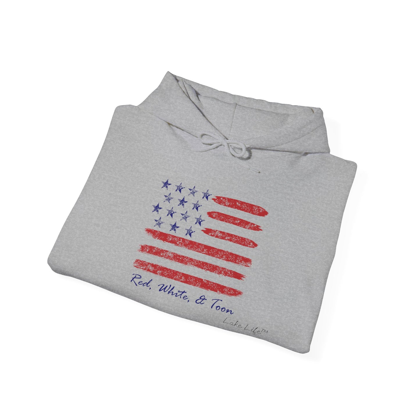 Red White and Toon™ Contemporary American Flag Lake Life™ Hooded Sweatshirt by Pontoon Girl®