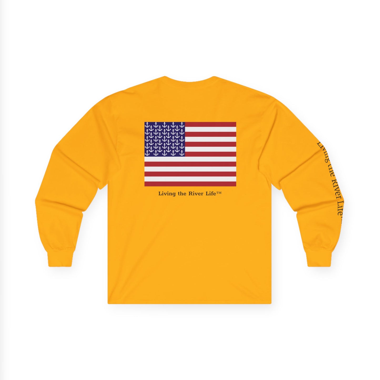 Anchors and Stripes Living the River Life™ - Customizable - Long Sleeve Tee by Pontoon Girl® in Light Colors