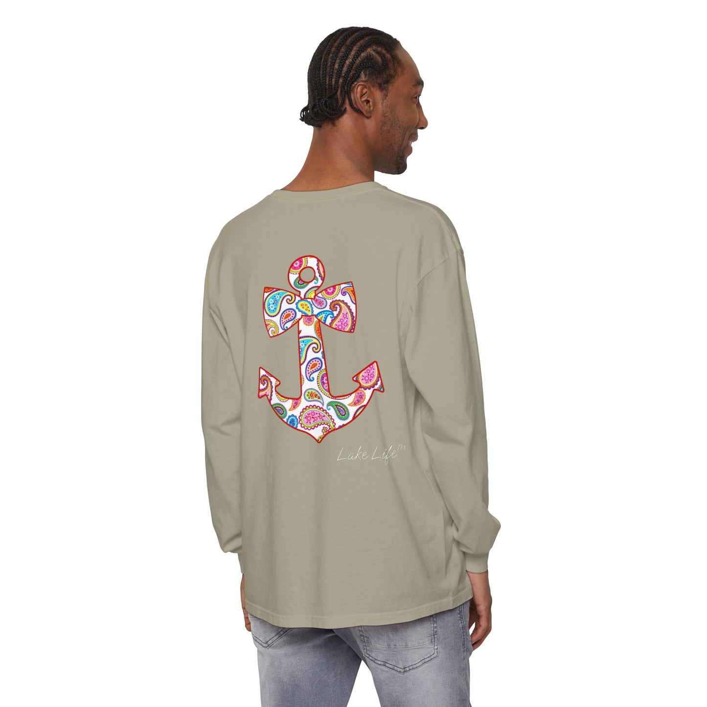 Lake Life™ Sweet Anchor Garment-dyed Long Sleeve T-Shirt by Pontoon Girl®