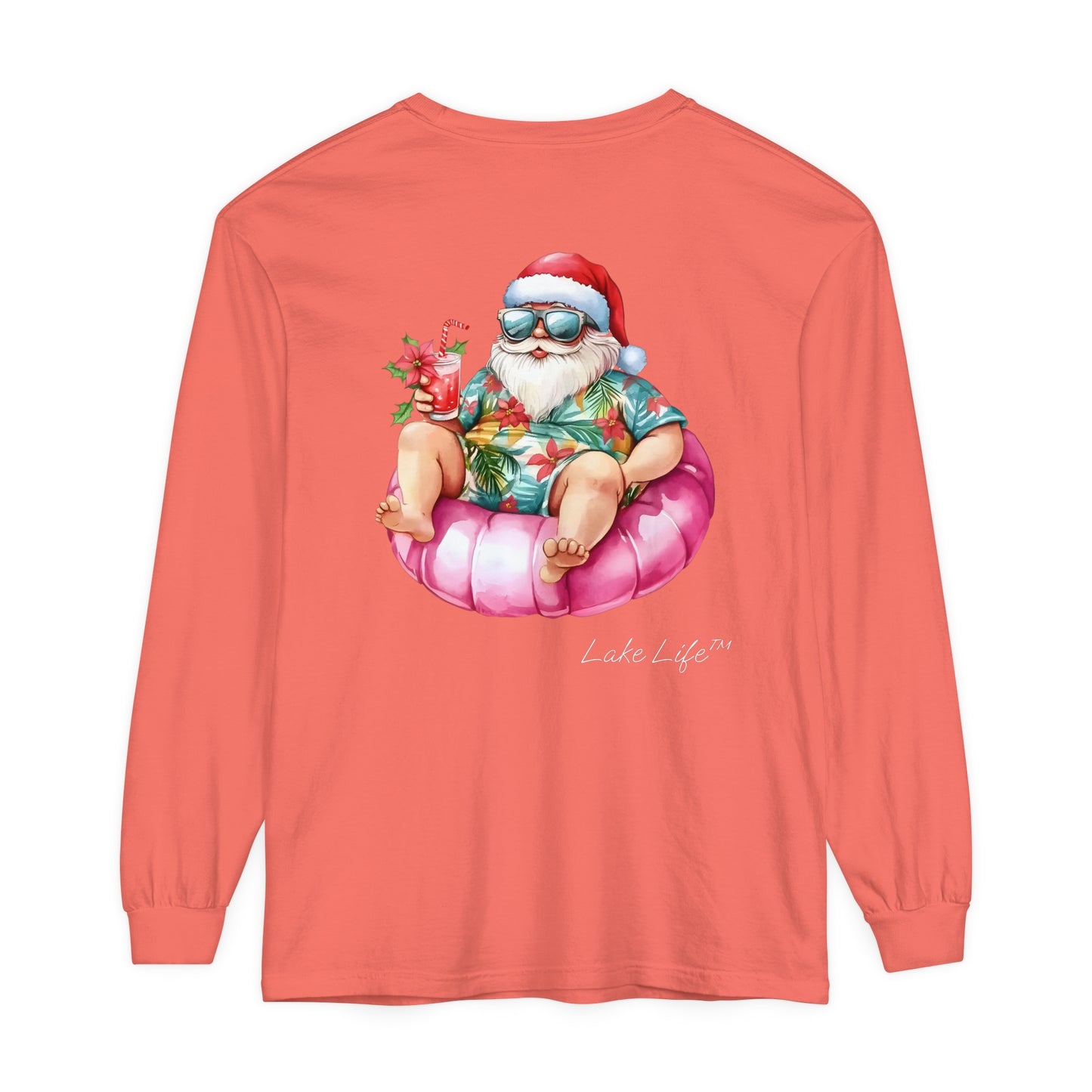 Lake Life™ Tubing Santa Garment-dyed Long Sleeve T-Shirt by Pontoon Girl®