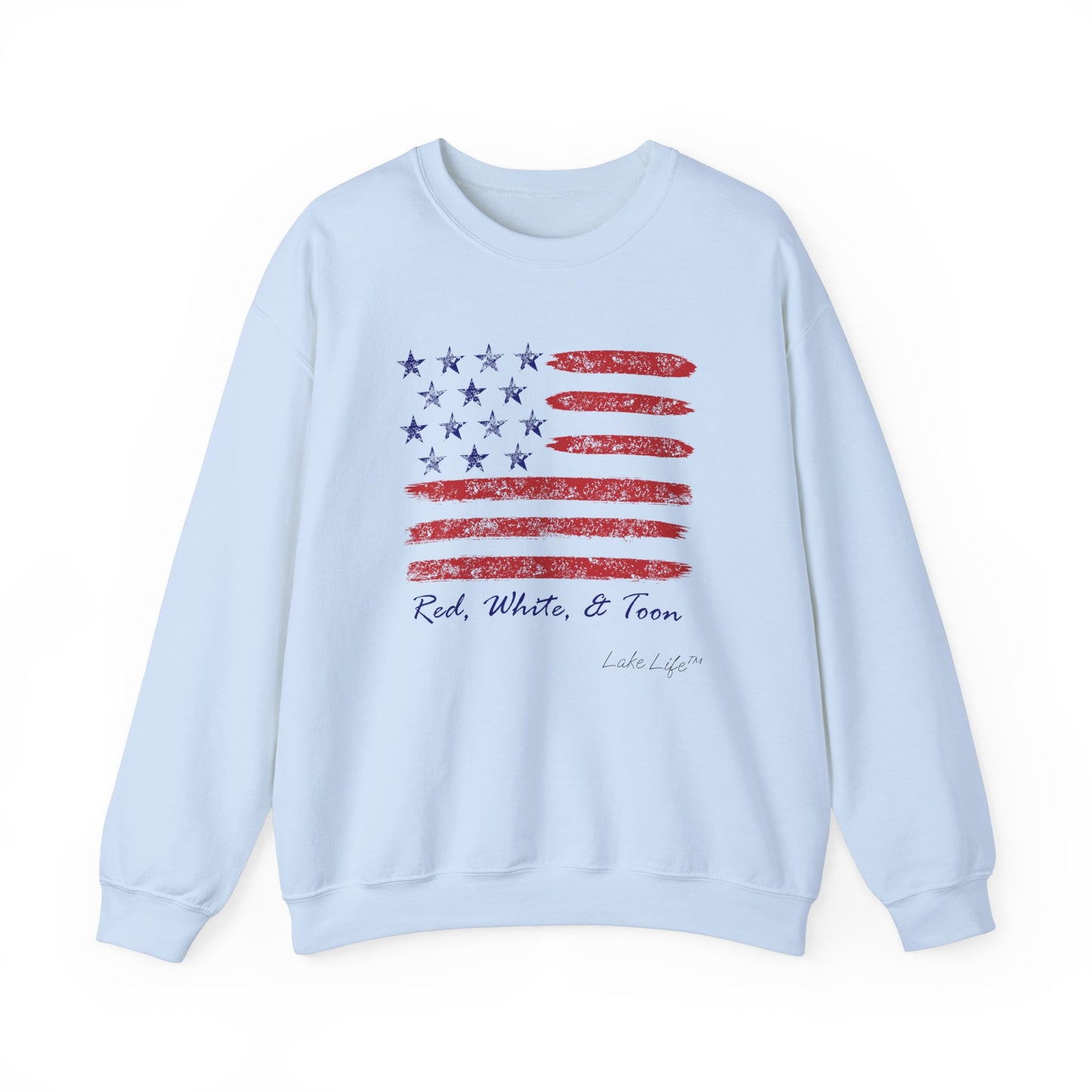 Red White and Toon™ Contemporary American Flag Lake Life™ - Heavy Blend™ Crewneck Sweatshirt by Pontoon Girl®