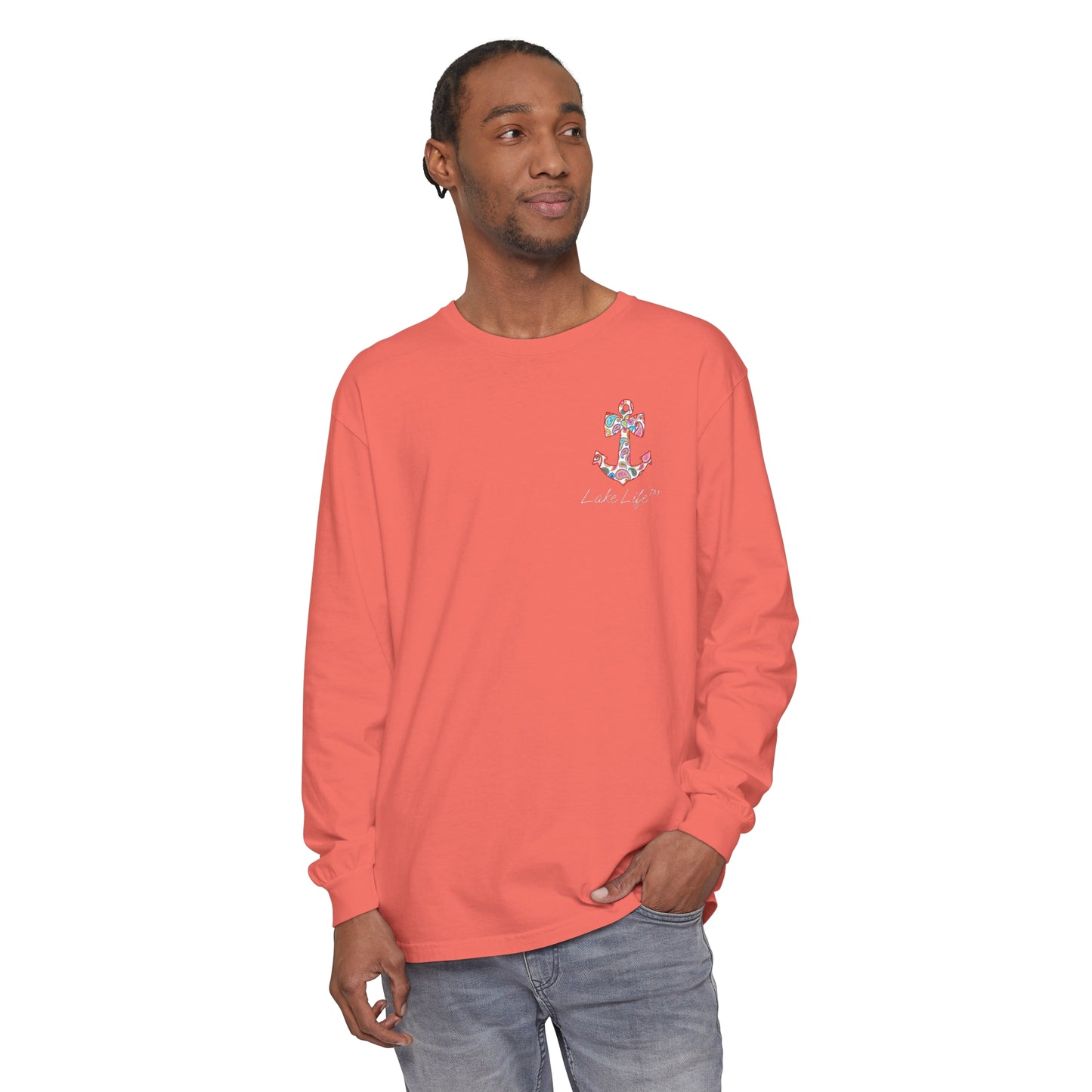 Lake Life™ Sweet Anchor Garment-dyed Long Sleeve T-Shirt by Pontoon Girl®