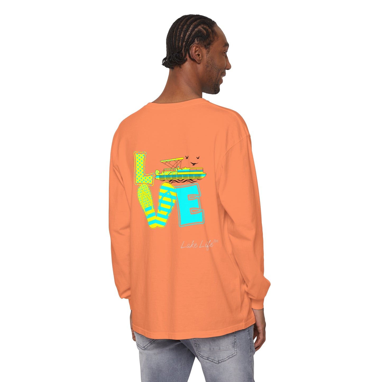 Lake Life™ Bright Flip Flop Love Unisex Garment-dyed Long Sleeve T-Shirt by Pontoon Girl®